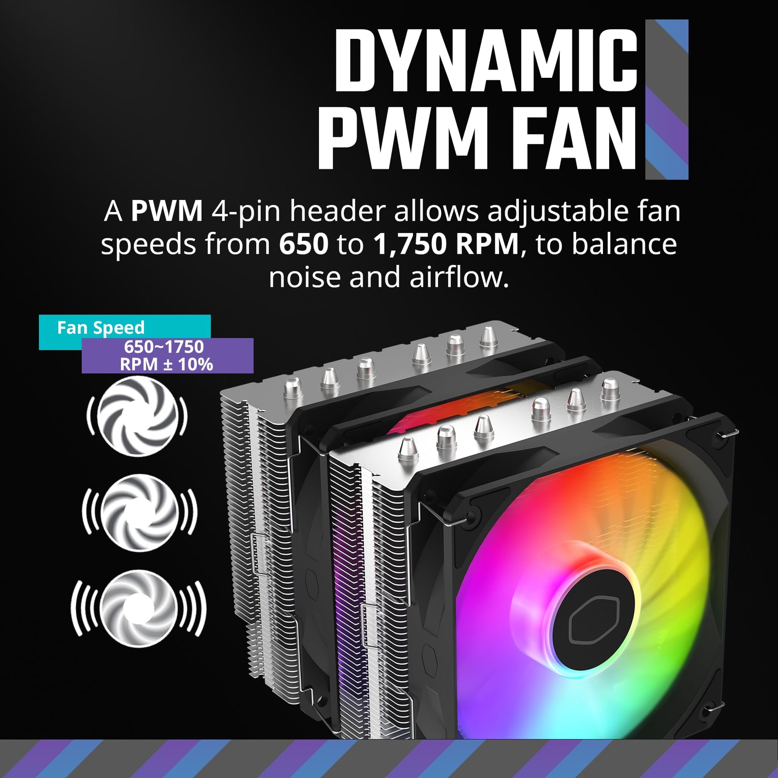 Cooler Master Hyper 620S Dual Tower CPU Air Cooler, ARGB Sync, 120mm PWM Fan -S