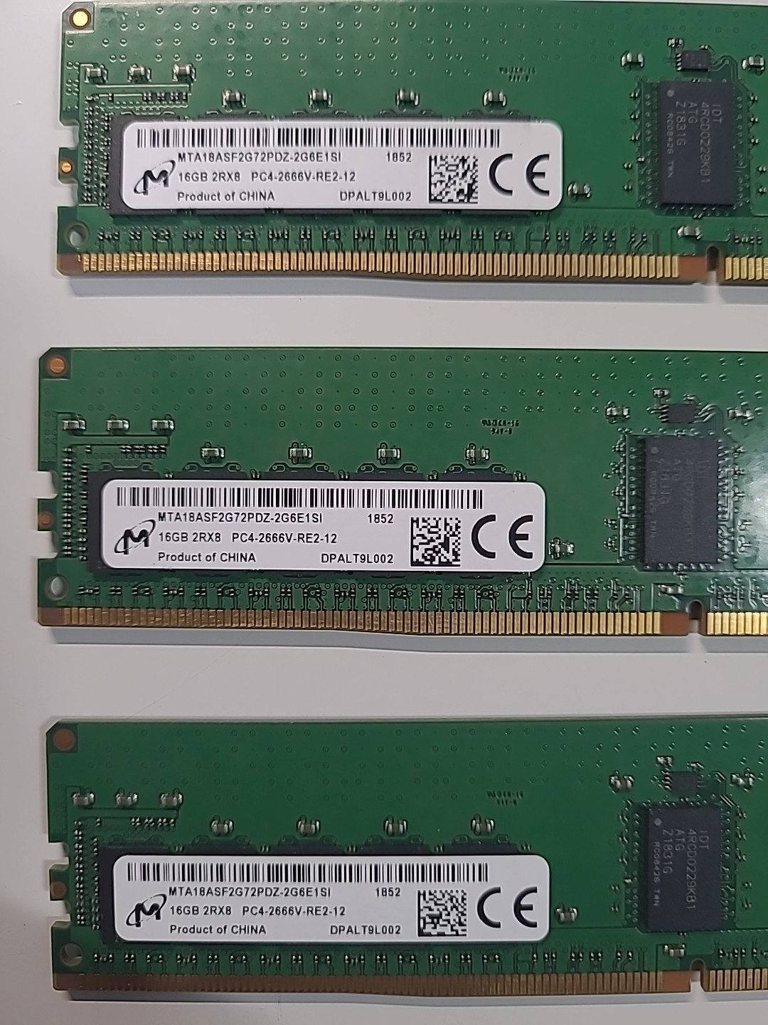 Lot Of 3 MICRON 16GB 2RX8 PC4-2666V-R2 MTA1BASF2G72PDZ-2GE1SI DDR4 UDIMM