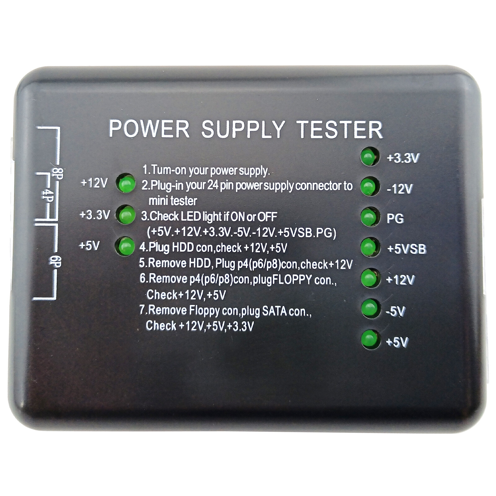 ATX Power Supply Tester 20/24pin Molex IDE SATA HDD Drive Connector for PC 12V