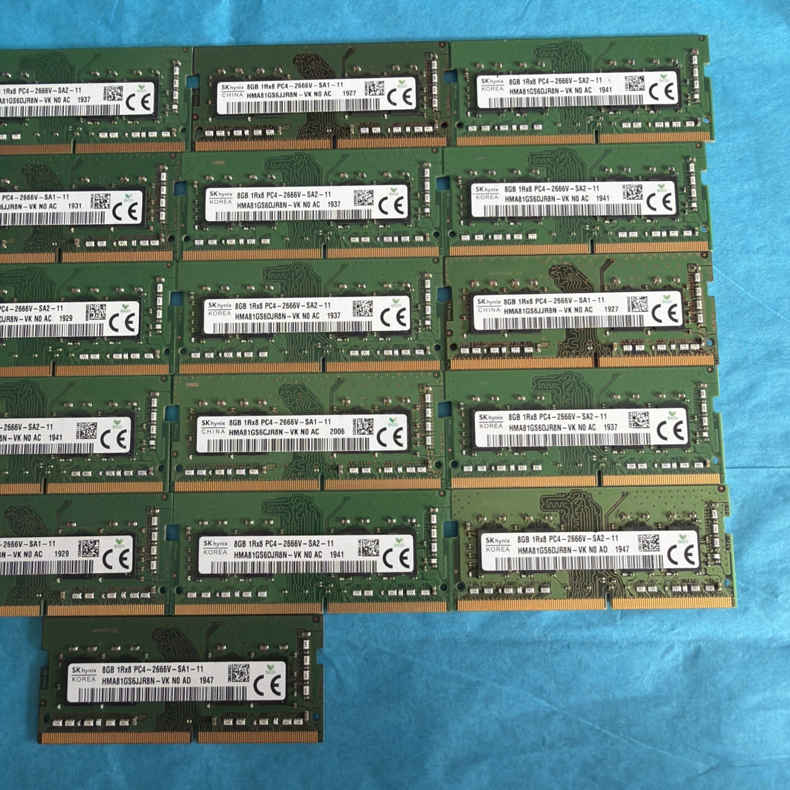 Sk Hynix 8GB lot Of 21 (168gb Total)1Rx8 PC4-2666V Laptop Memory Tested/working