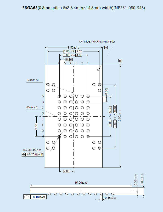 WL-FBGA63-E135-11 0.8mm pitch 6×8 Socket Adapter For Wellon