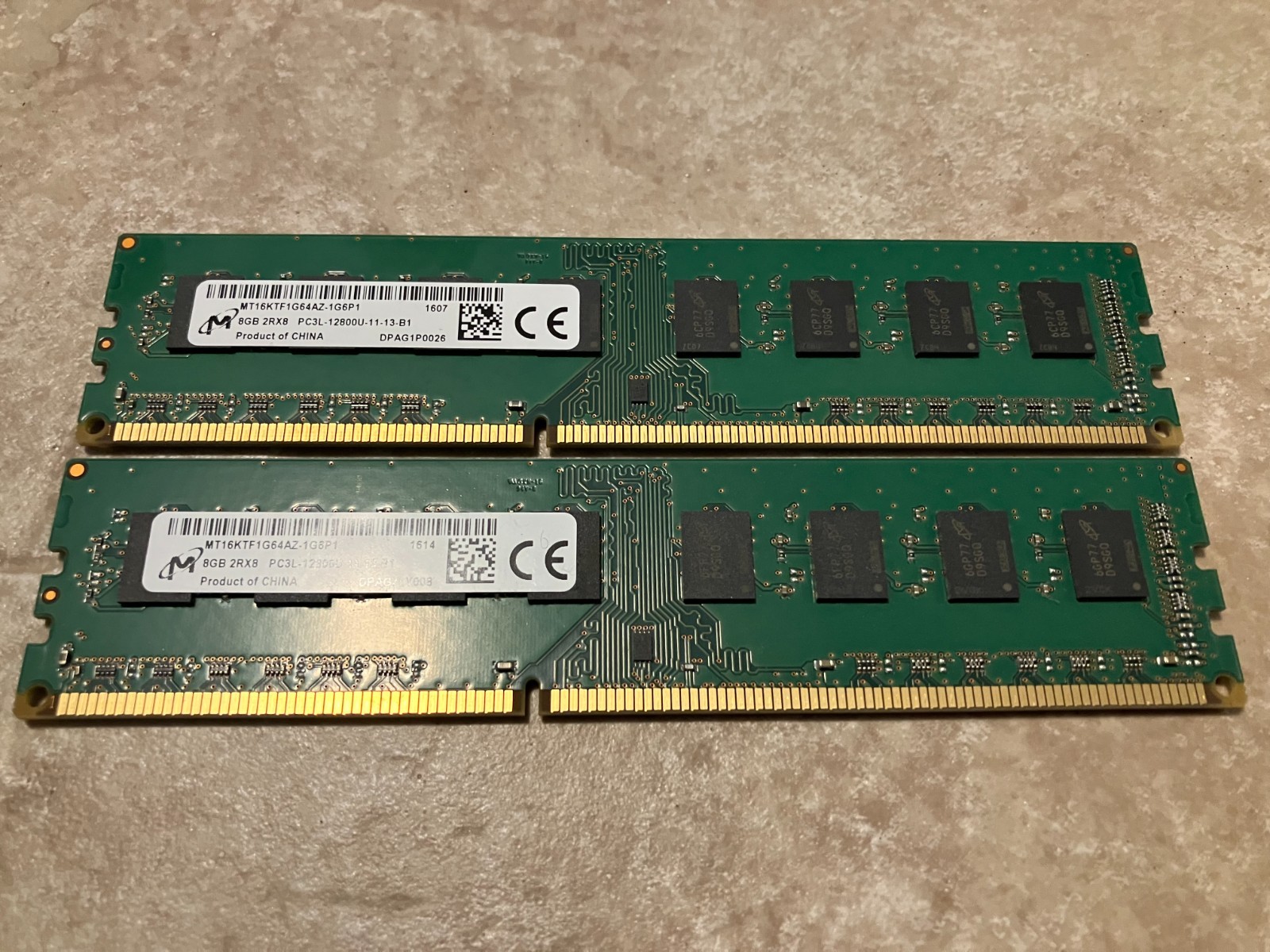 16GB Lot of 2 MICRON (2x8GB) 2Rx8 PC3L-12800U DDR3L-1600 Desktop Memory RAM