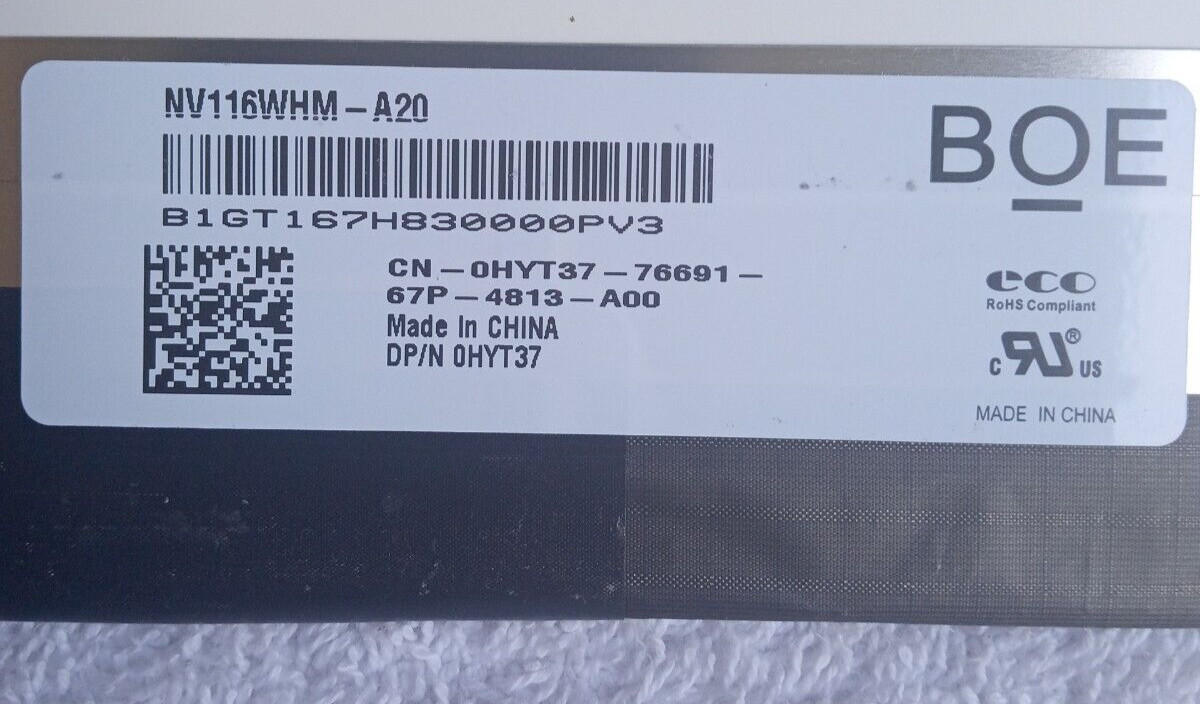 Dell DP/N 0HYT37. NV116WHM-A20. Touchscreen model. 11.6” wide screen, (1366×768)
