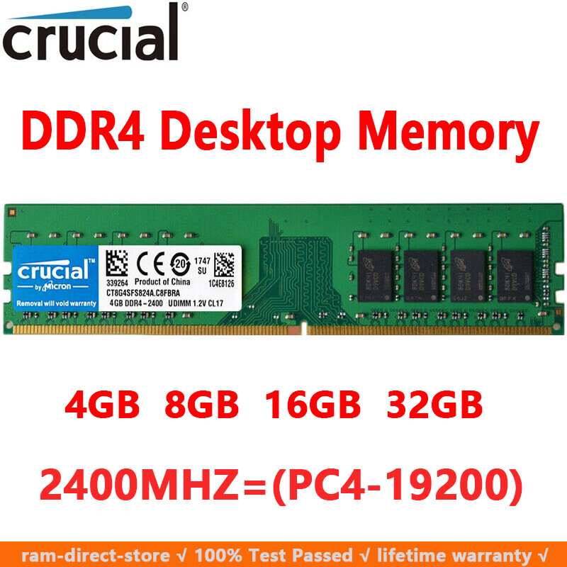 Crucial DDR4 16GB 8GB 4GB 2400 PC4-19200 288pins Desktop Memory Dimm Ram 1.2V