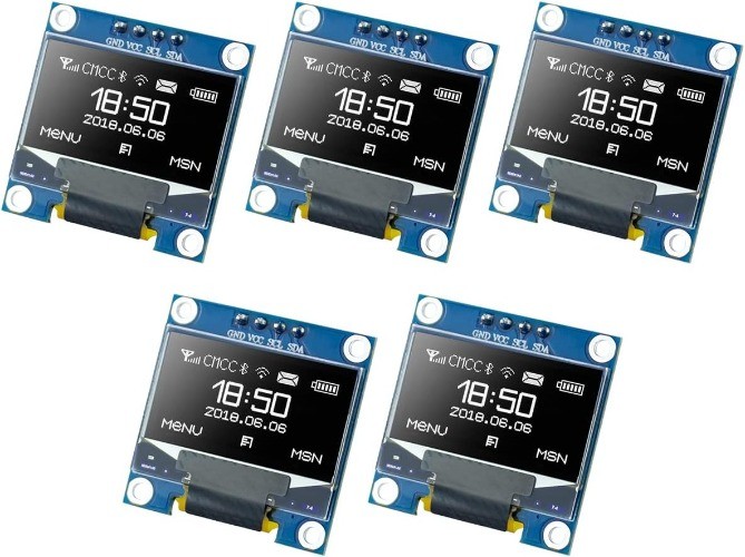 5 Pcs SSD1306 OLED Display 128×64 Pixel 0.96 Inch I2C Module Screen Board White