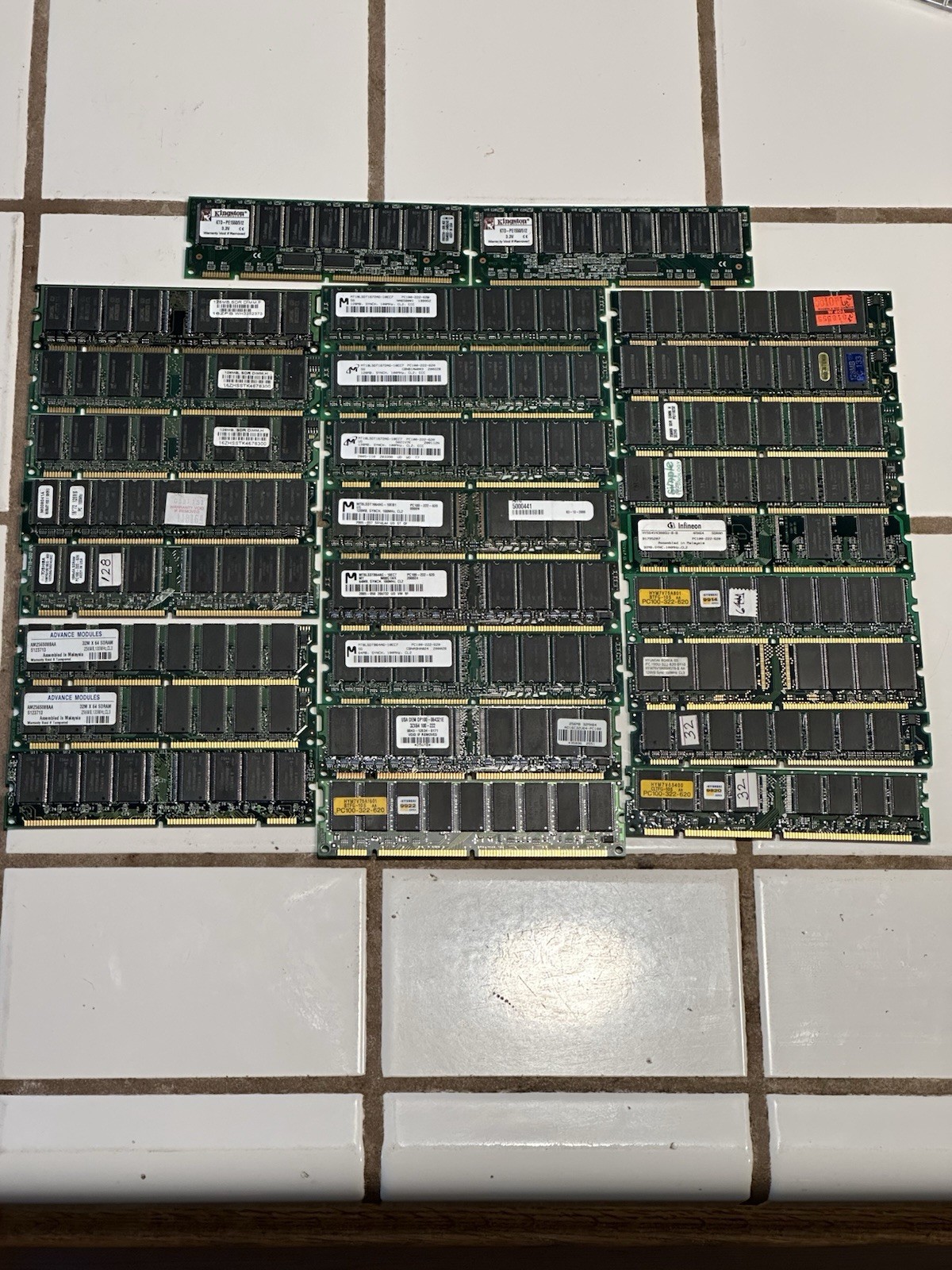Lot: 27 Vintage SDRAM DIMMs PC100 PC133 Micron Kingston Samsung ECC Untested RAM