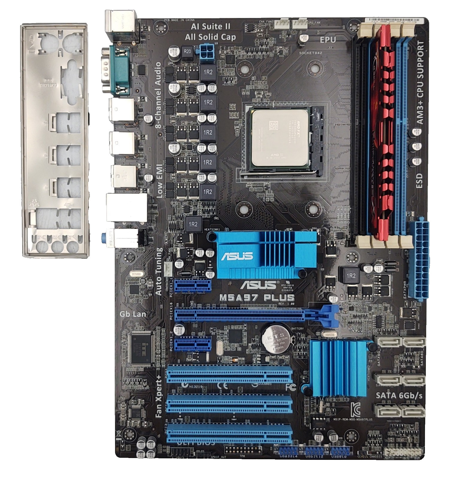 ASUS M5A97 PLUS motherboard W/ AMD FX CPU + 8GB RAM + I/O SHUELD