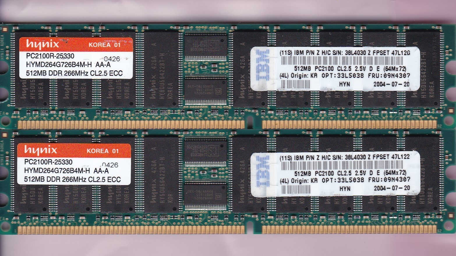 1GB 2x512MB PC-2100R DDR-266 ECC REG HYNIX HYMD264G726B4M-H AA-A IBM 09N4307 KIT