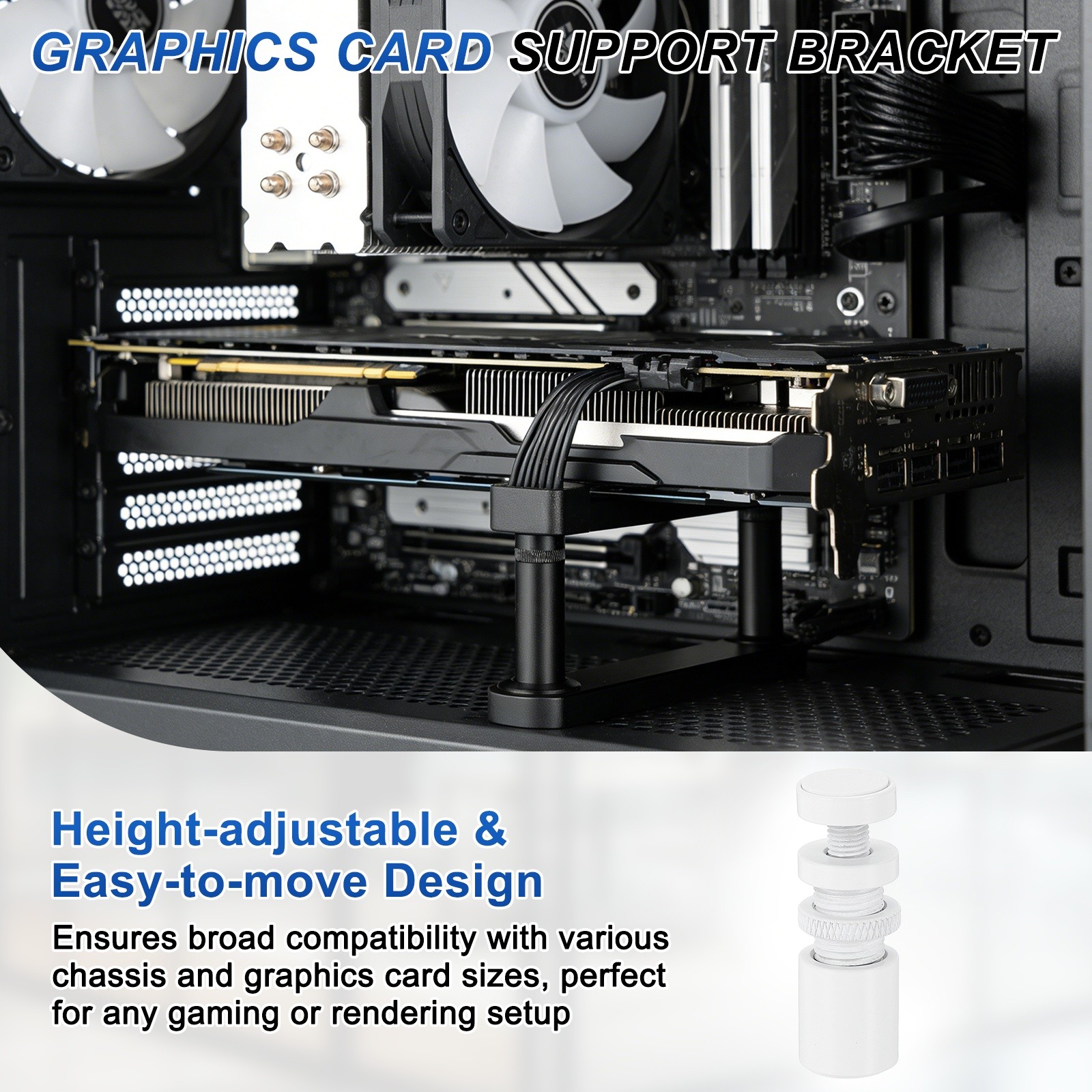 GPU Support Stand, Graphics Card Support Bracket 1-2 Inch Adjustable, White