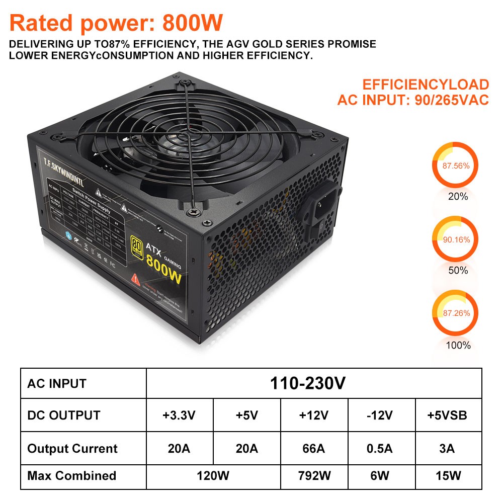 1000W Modular 80PLUS GLOD ATX Gaming Power Supply with 120mm Smart Fan Low Noise