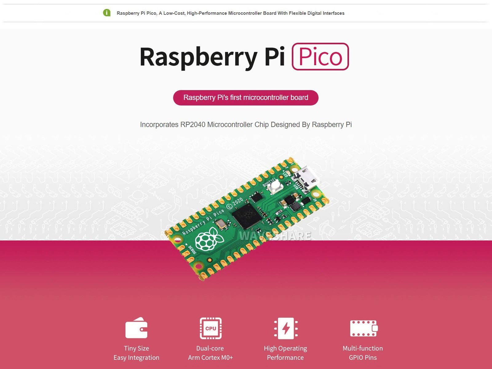 Waveshare Raspberry Pi Pico Microcontroller Board with RP2040 Chip, Dual-core…