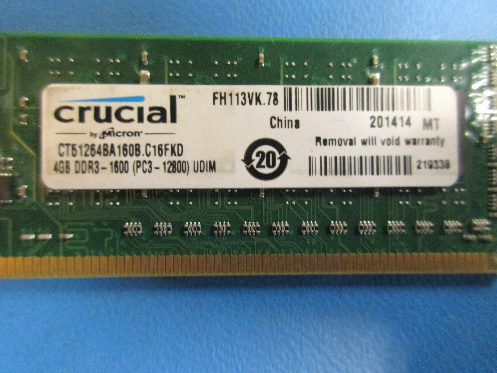 CRUCIAL 4GB Set 1 x 4GB PC3-12800 DDR3 240 Pin DIMM CT51264BA160B.C16FKD