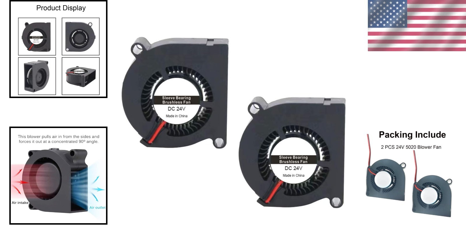 Cooling Fan Axial Blower Fan 24V 5020 for 3D Printer Hotend Cooling Silent