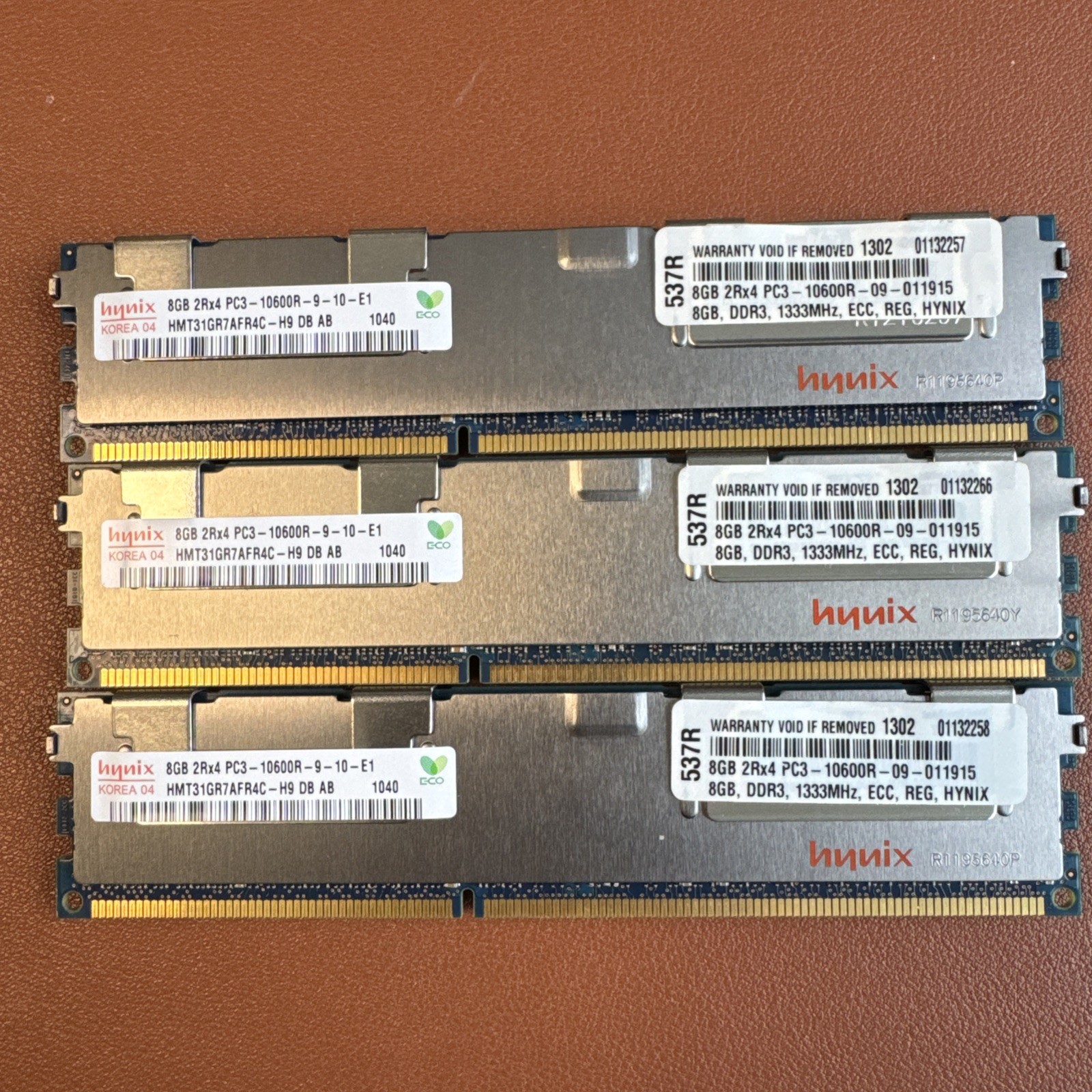 Lot of 3 8GB DDR3 1333 RDIMM PC3-10600R ECC Registered Server RAM SK hynix 2Rx4