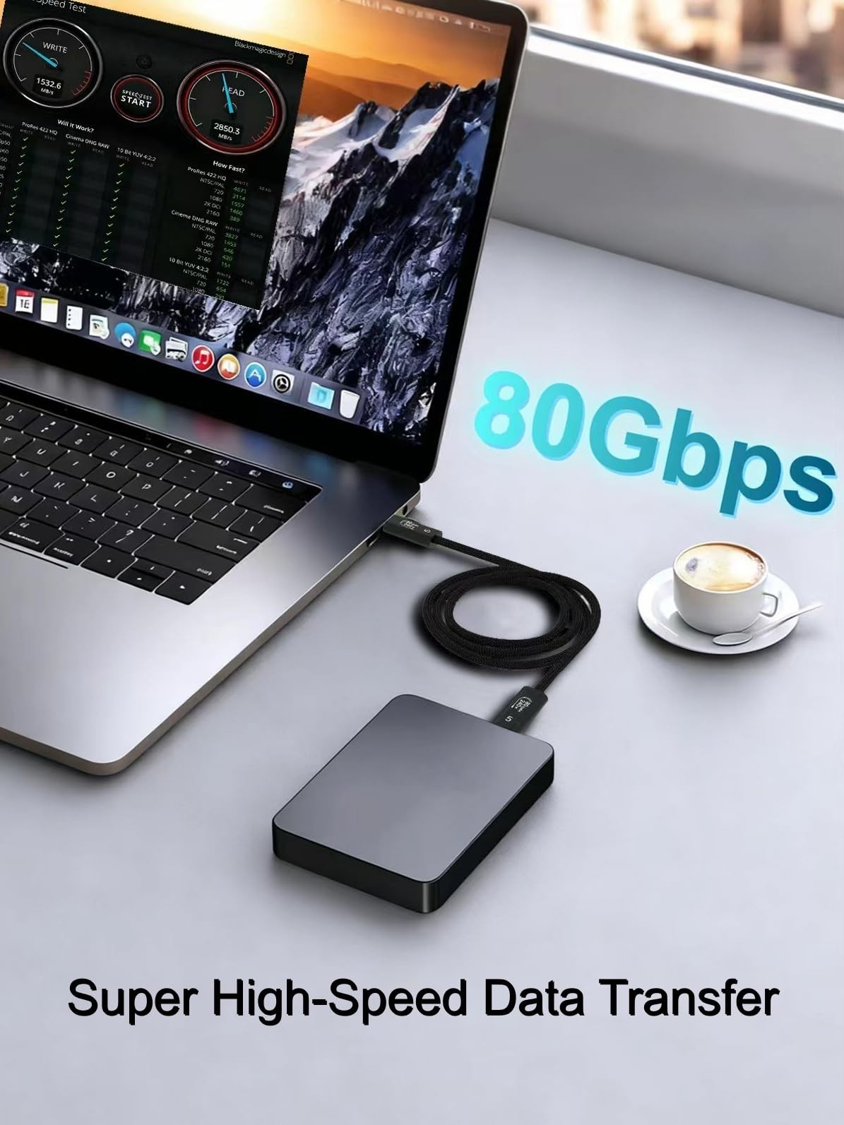 USB 4 Cable for Thunderbolt 5 Cable, 80Gbps Data Cord 10FT, Black