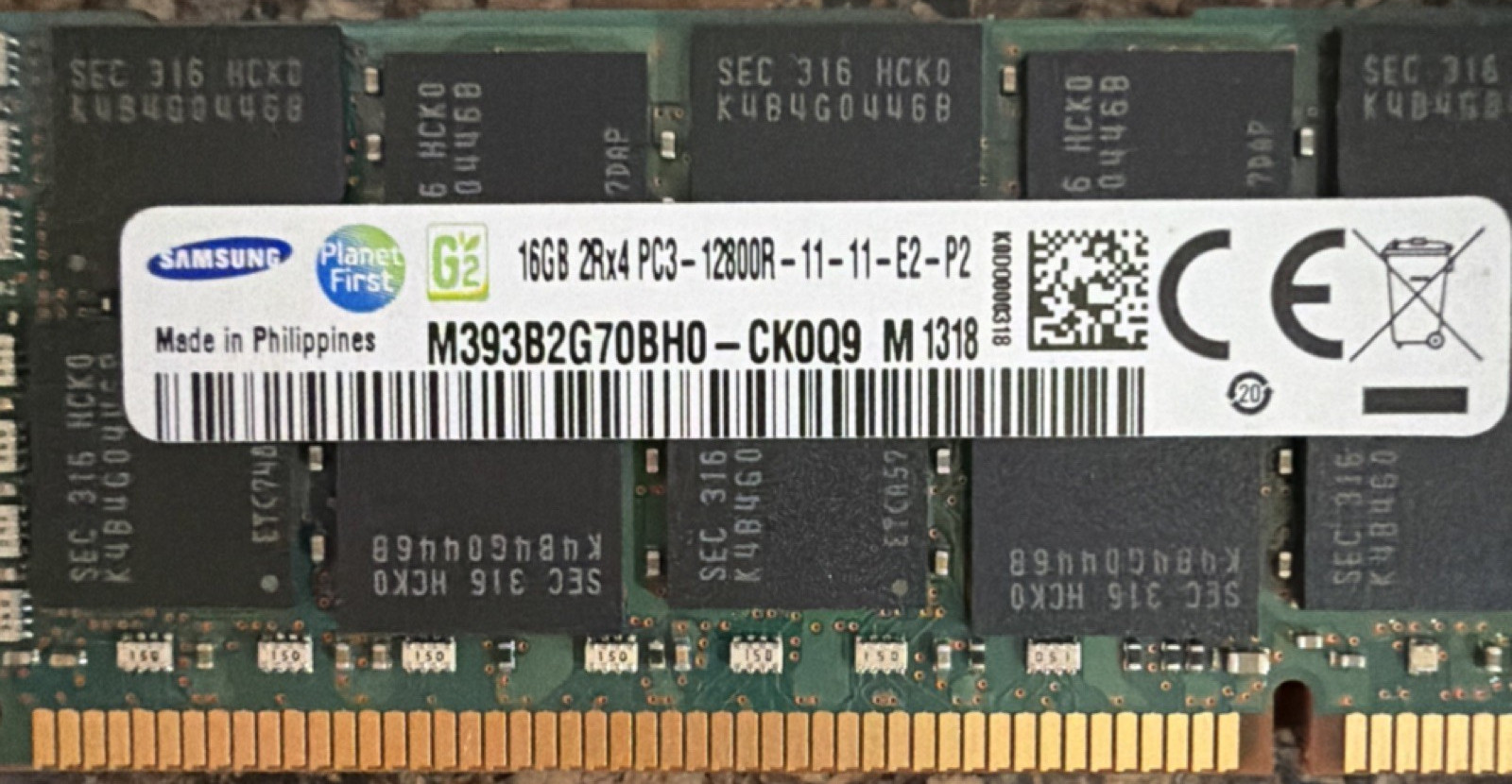 Samsung 16GB PC3-12800R DDR3 ECC Registered RDIMM 240-Pin M393B2G70BH0