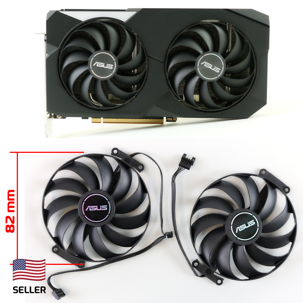 Full Set GPU Fans 95mm 5-pin Asus 6600 6700 6650 6750 XT Dual | US Seller, Fa…