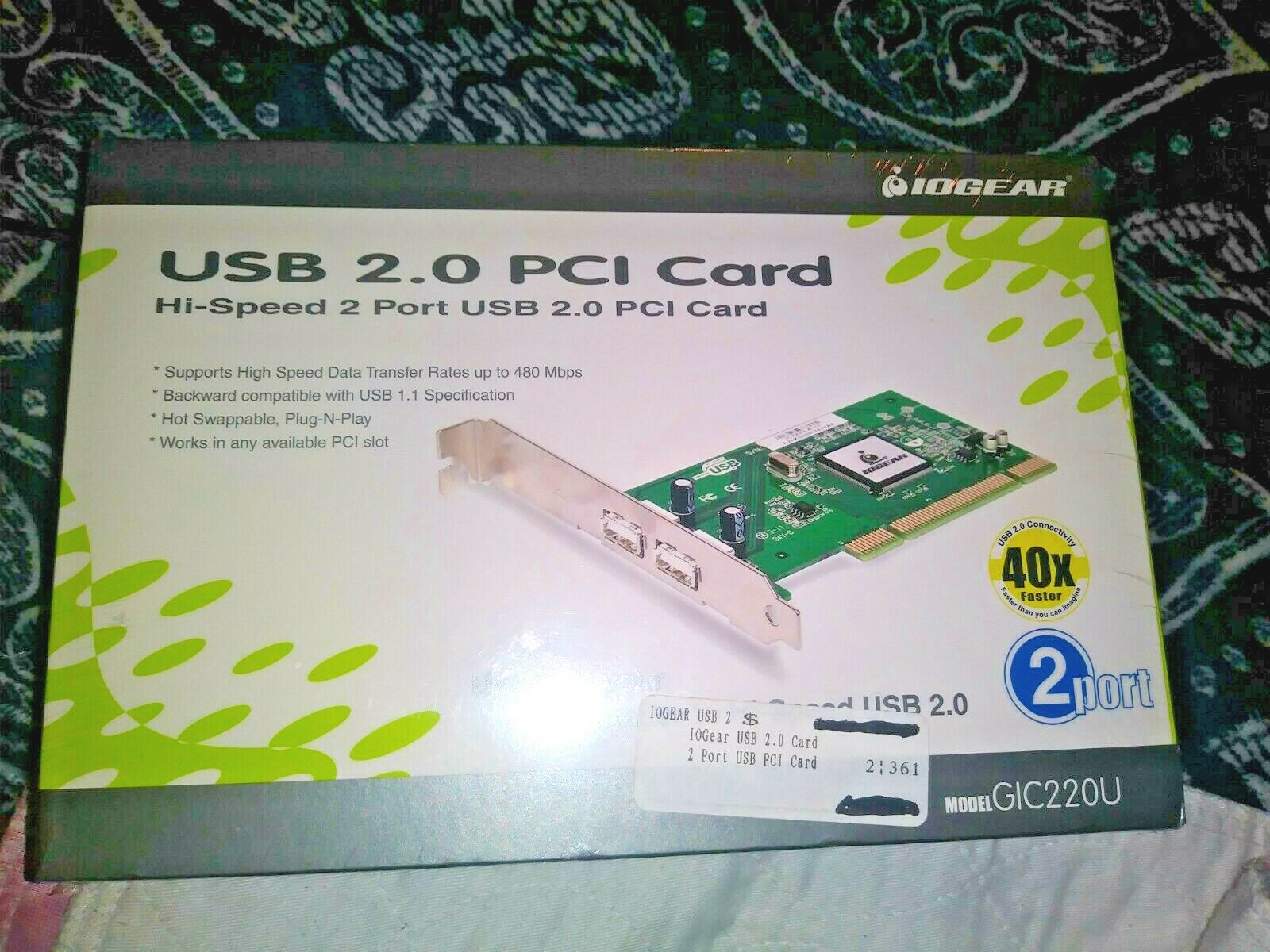IOGEAR HI-SPEED 2 PORT USB 2.0 PCI CARD FOR MAC & PC 40x FASTER BRAND BOX OPENED