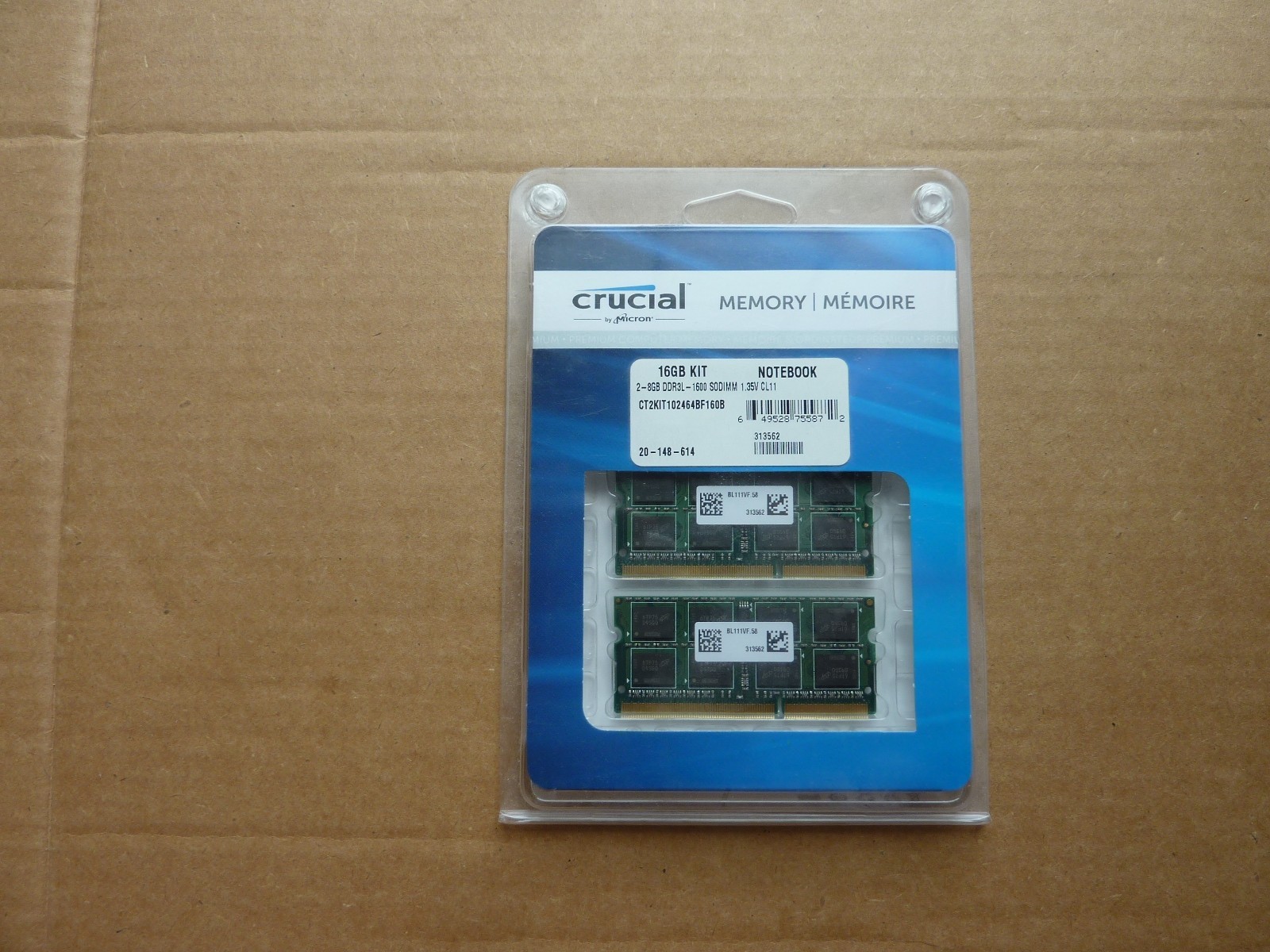 Crucial 16GB Kit 2x 8GB DDR3 DDR3L 1600 MHz PC3-12800 Sodimm Memory