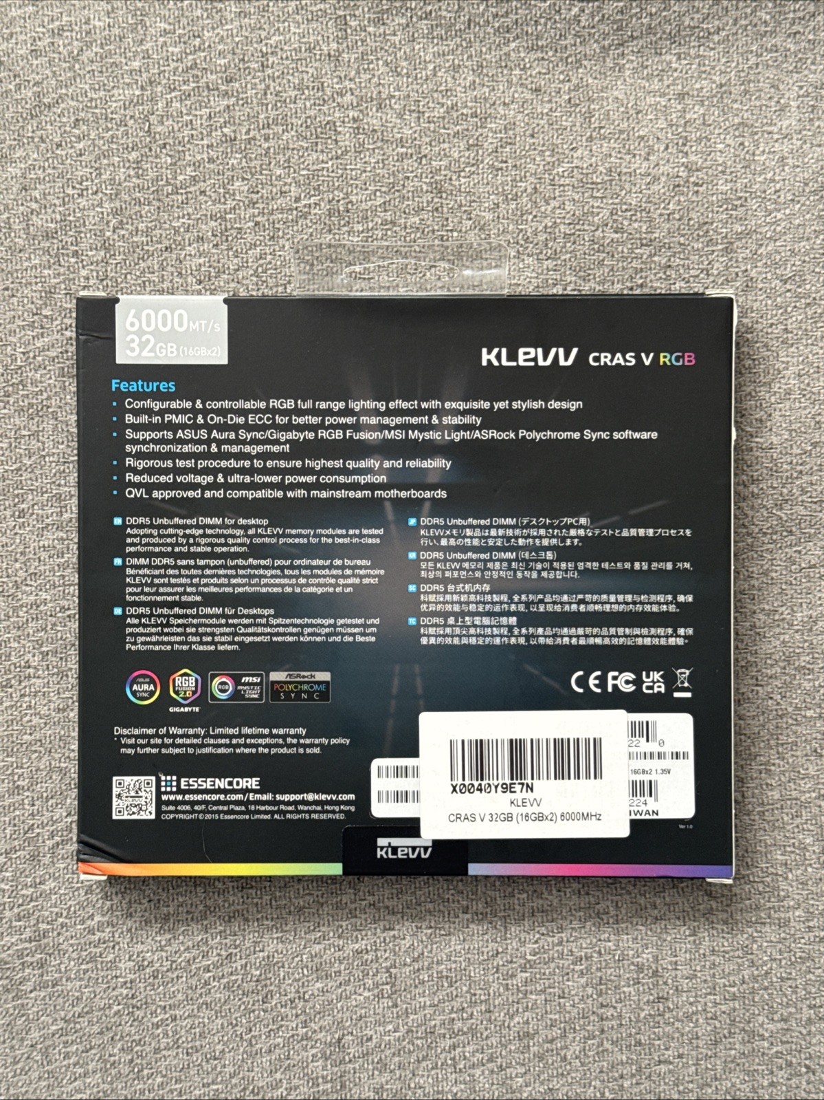 Klevv CRAS V RGB 32 GB (2x16GB) RAM 6000 MHz DDR5 (Brand New- Unopened Box)