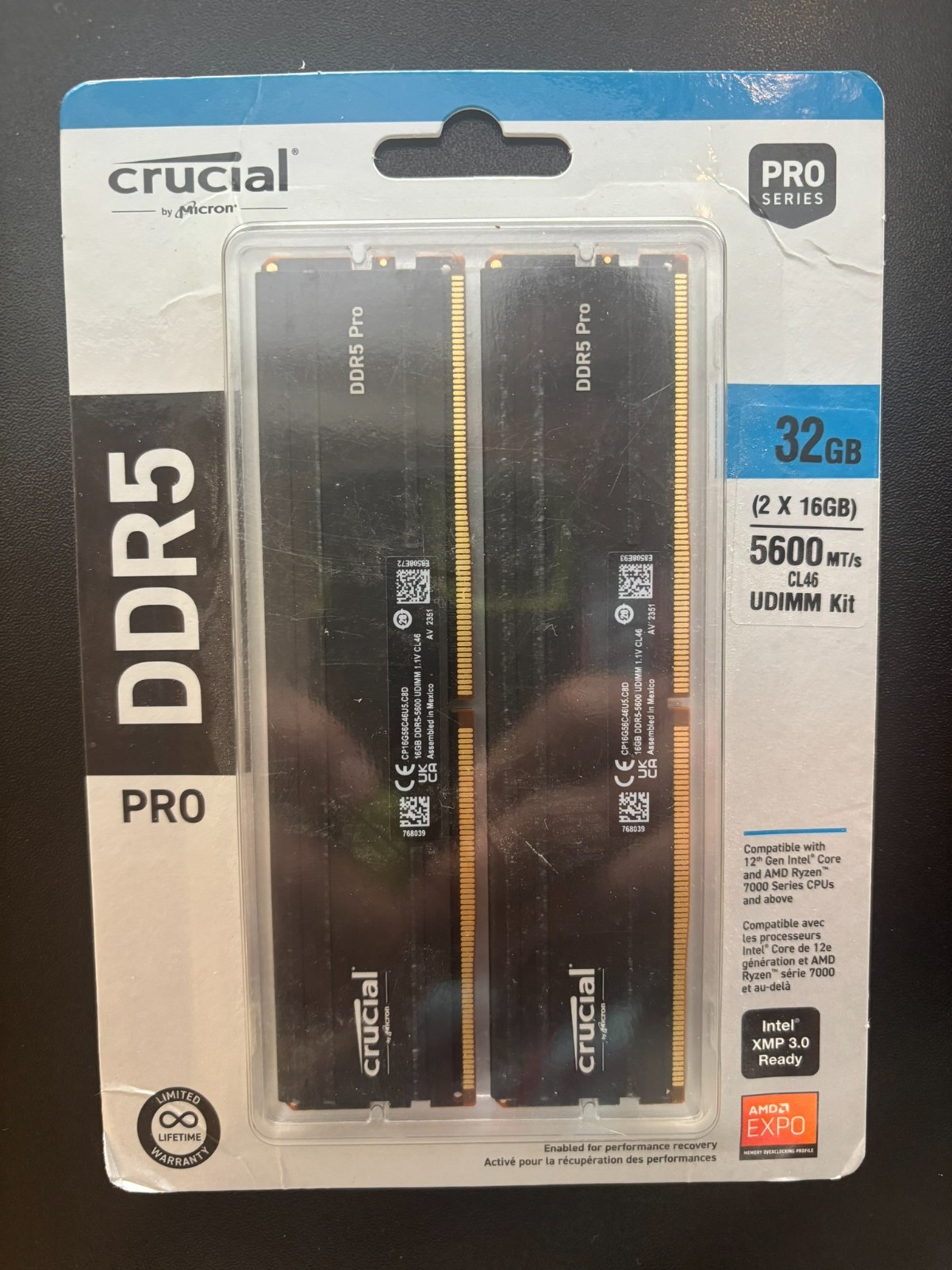 Crucial Pro 32GB (2x16GB) DDR5-5600 Kit UDIMM RAM (Model: CP2K16G56C46U5)
