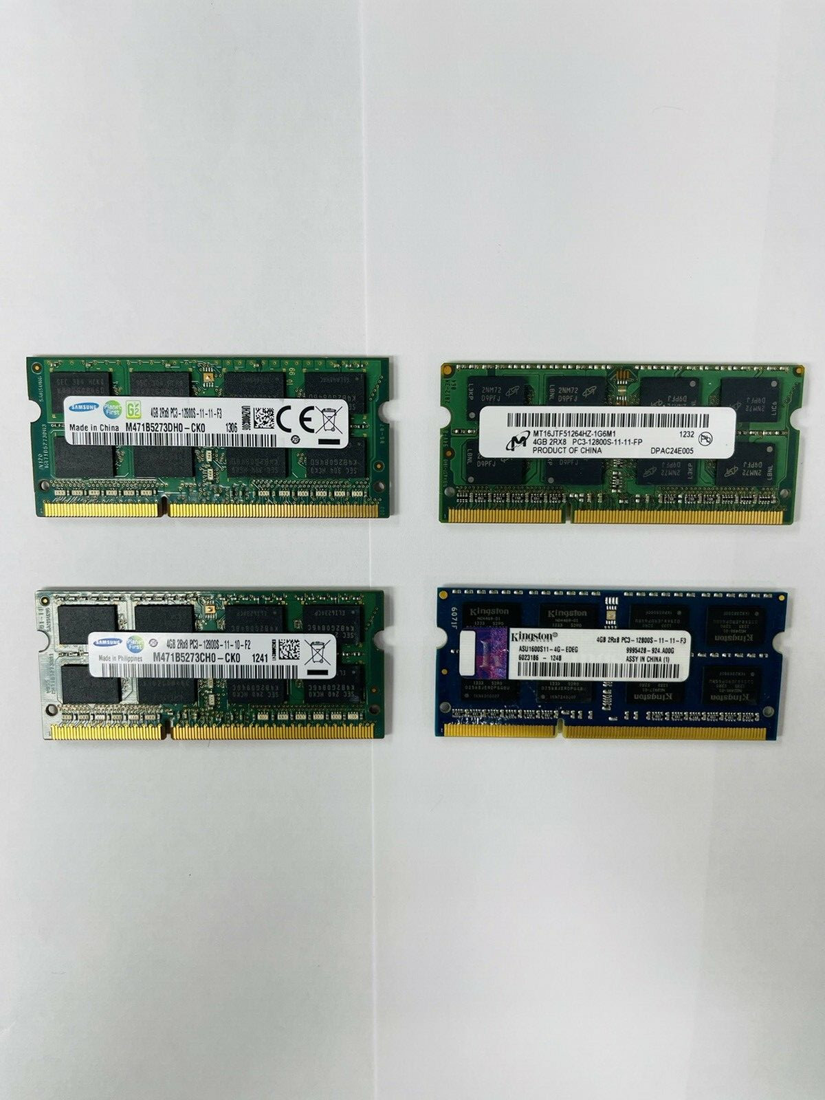 Mixed Lot of 16GB 4x4GB DDR3 2Rx8 PC3-12800s Laptop Memory RAM | Major Brands