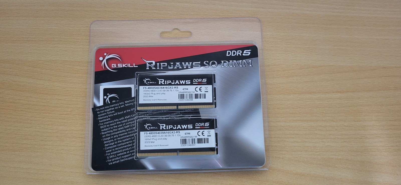 G.SKILL Ripjaws SO-DIMM 32GB (2 x 16GB) 262-Pin DDR5 SO-DIMM DDR5 4800 (PC4 3840