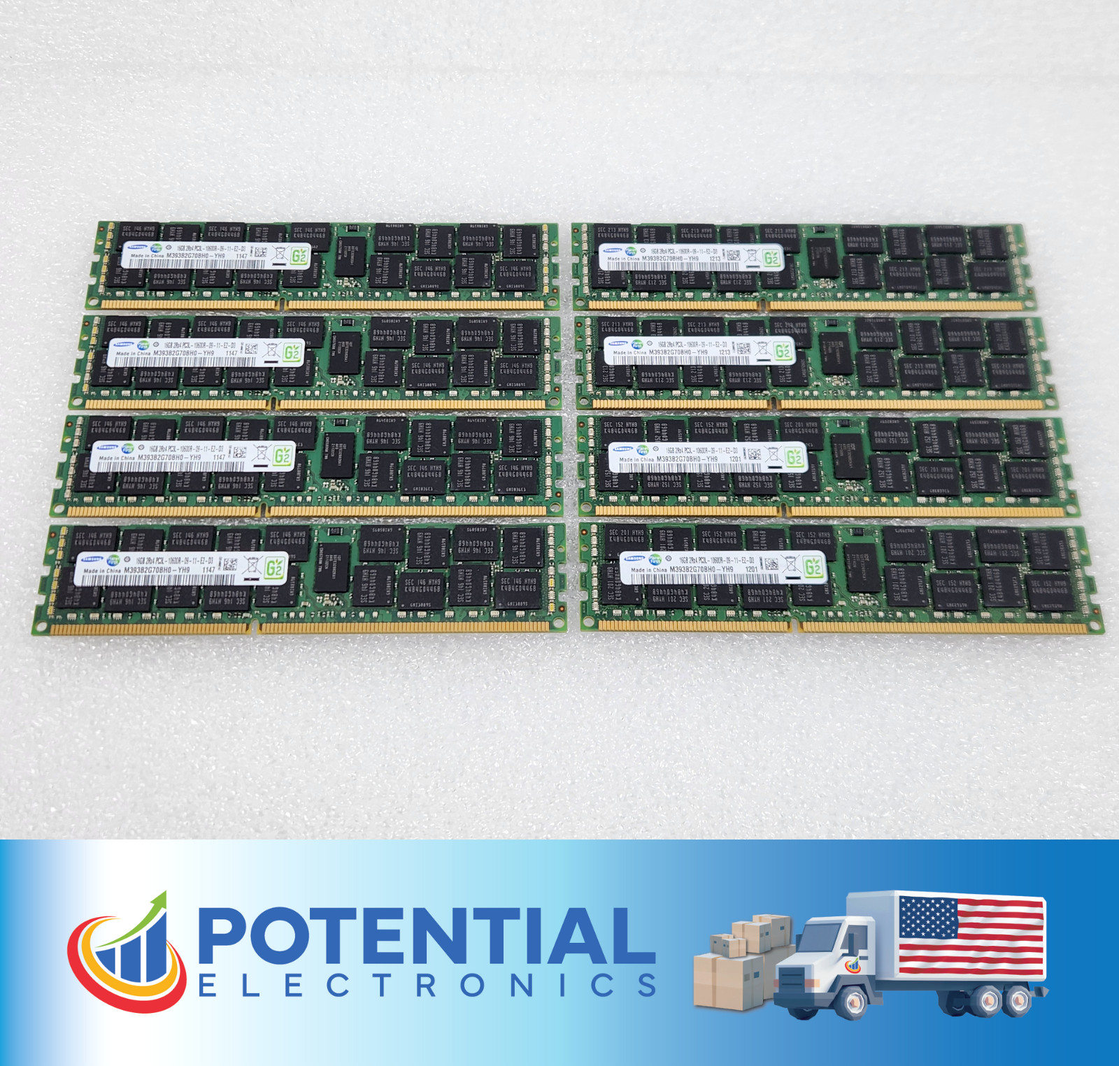 LOT OF 8 Samsung M393B2G70BH0-YH9 128GB (8x16GB) 2Rx4 PC3L-10600R Server Memory