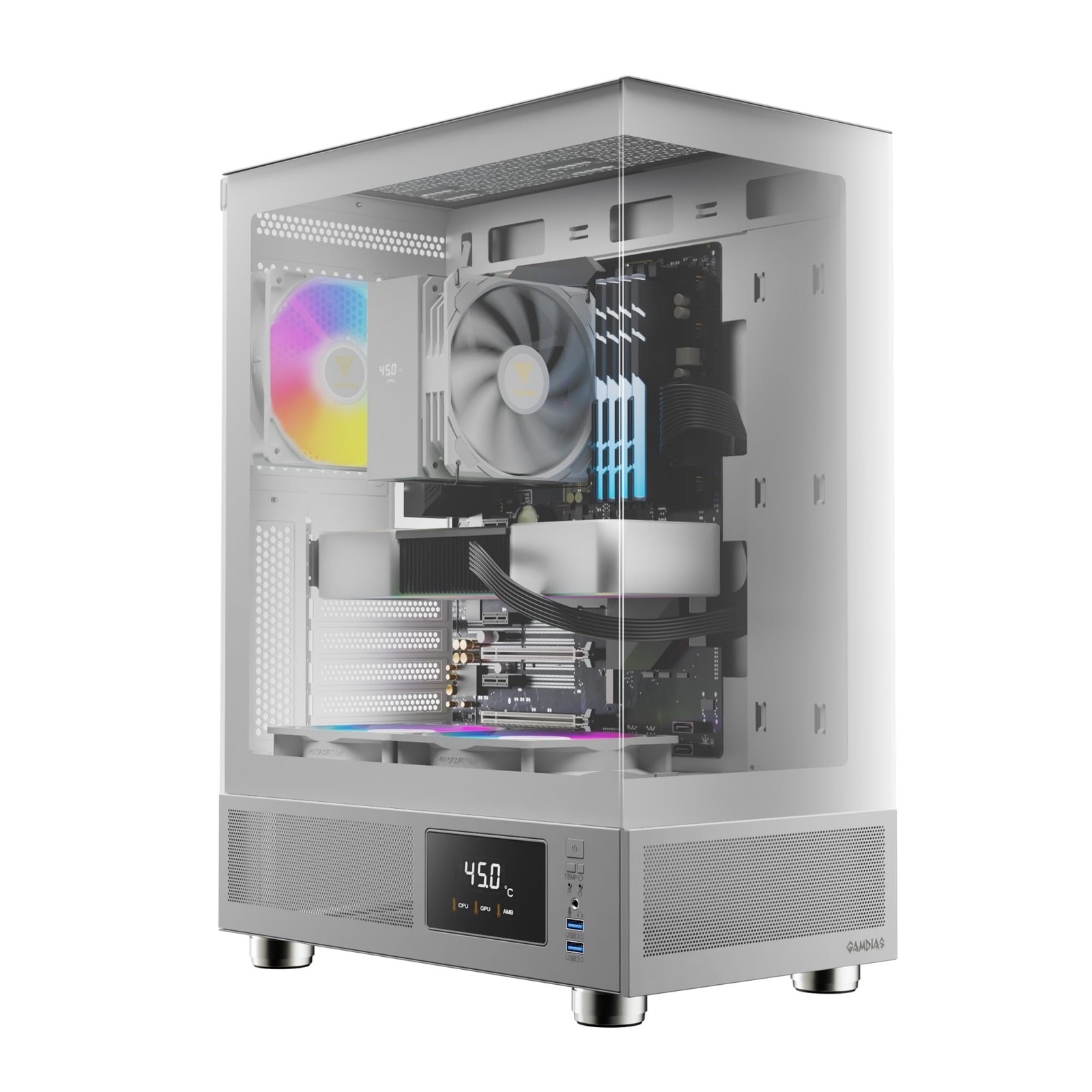 GAMDIAS White ATX Mid Tower Computer Case with Tempered Glass, Gaming PC Case w/