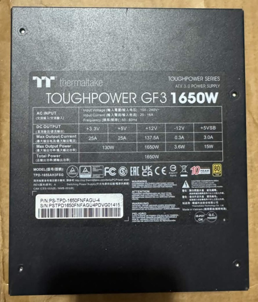 FOR PARTS – Thermaltake Toughpower GF3 1650W ATX Power Supply 80 PLUS Gold