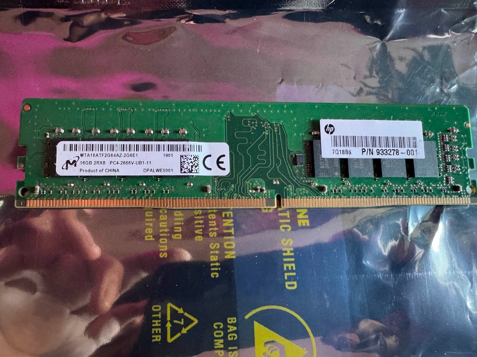 16GB Micron DDR4 2666MHz PC4-2666V UDIMM Desktop RAM MTA16ATF2G64AZ-2G6E1 HP