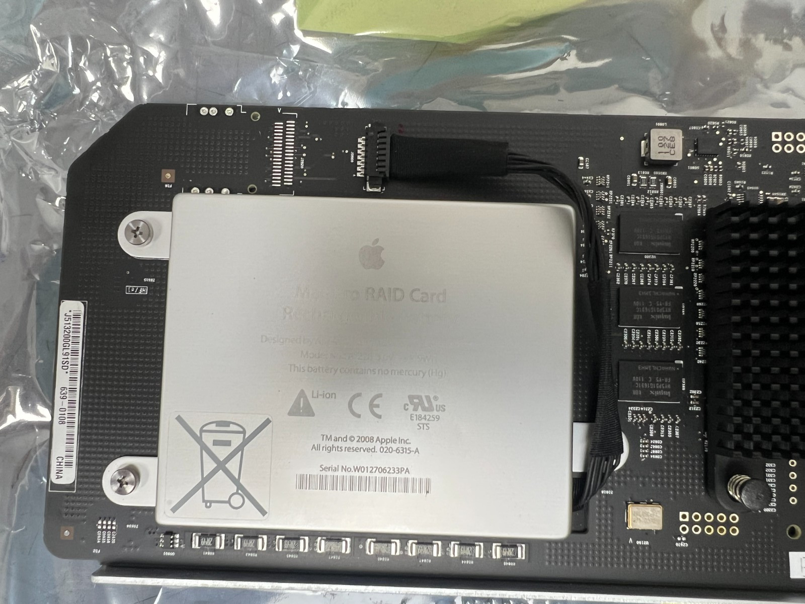 👀APPLE MAC PRO RAID CARD PCIe W/ A1228 RECHARGEABLE BATTERY 639-0108 / 820-2591
