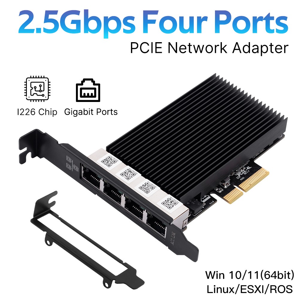 Intel I226 PCIe X4 Network Ethernet Card 4-Port 2.5G RJ45 2500Mbps for Gaming