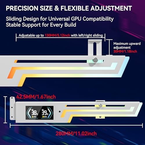 Adjustable ARGB GPU Support Bracket with Temp Display – Anti-Sag Graphics Card S