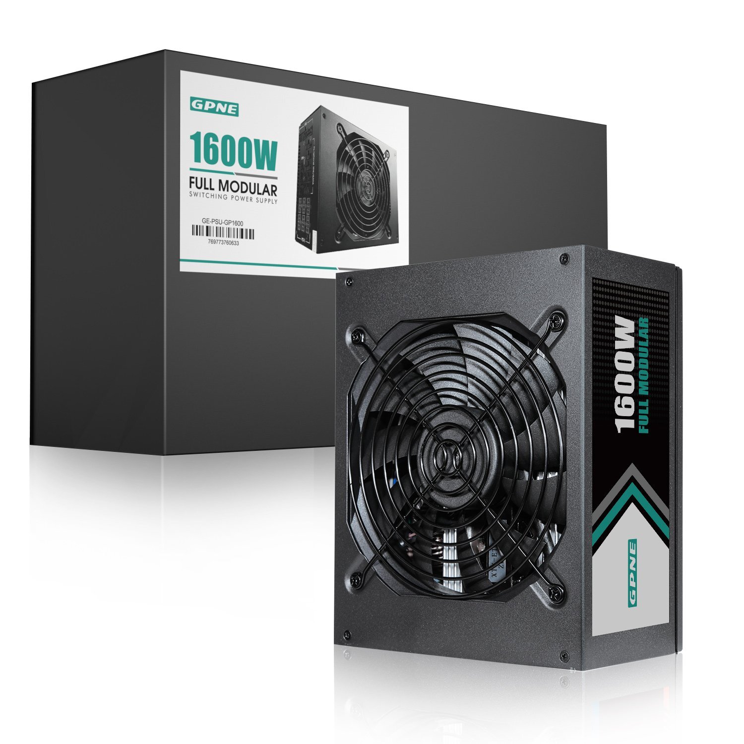 GPNE 1600W ATX Computer Case Power Supply Gaming Fully Modular PC PSU 140mm Fan