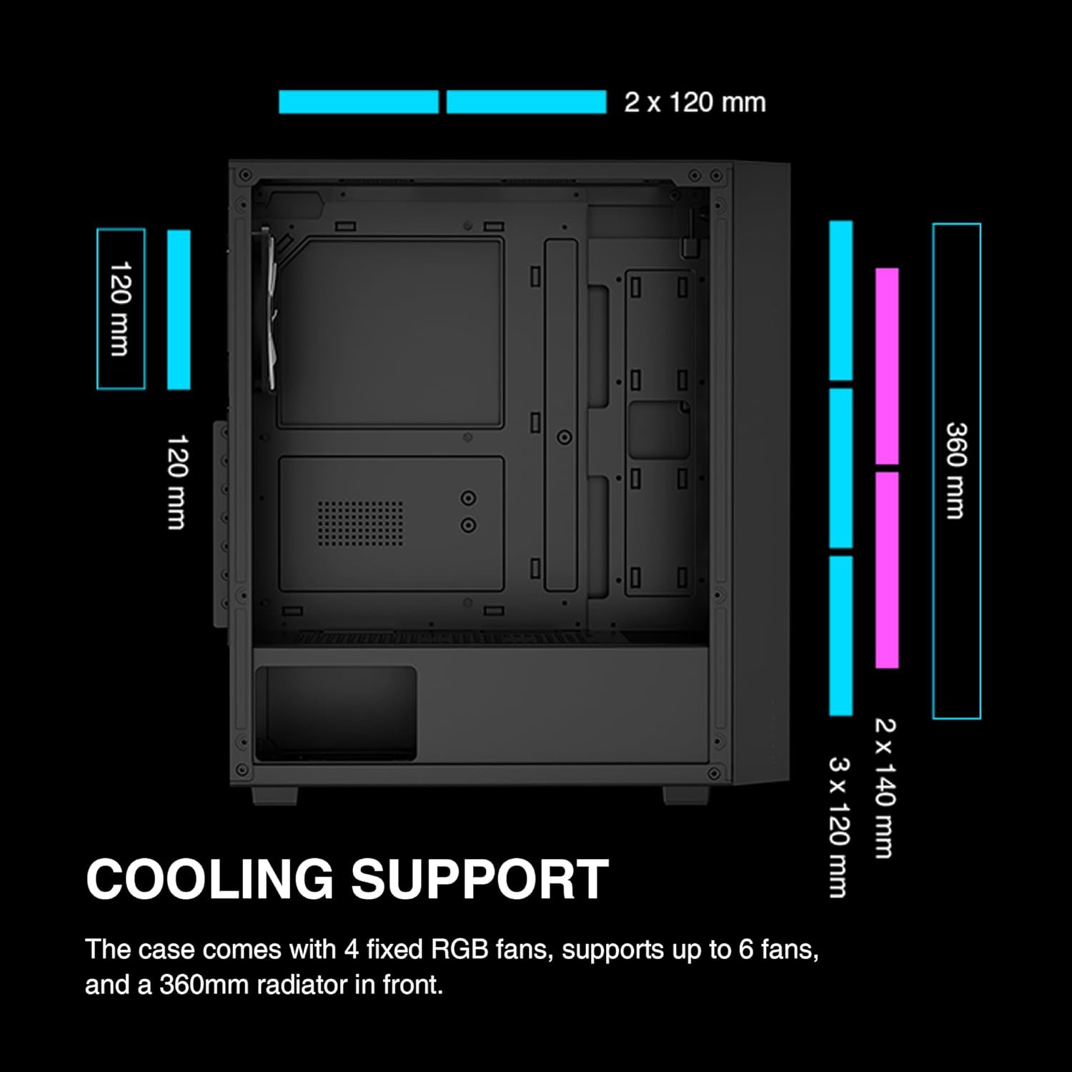 GAMDIAS ATX Mid Tower Computer PC Case with Tempered Glass, 4X 120Mm ARGB PWM Fa