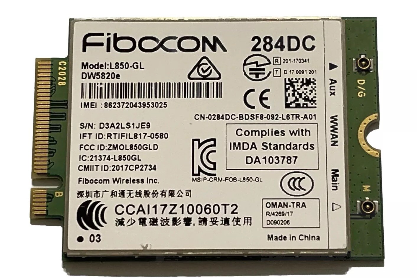 New Dell DW5820e Fibocom L850-GL LTE/WCDMA 4G WWAN Card Module 284DC