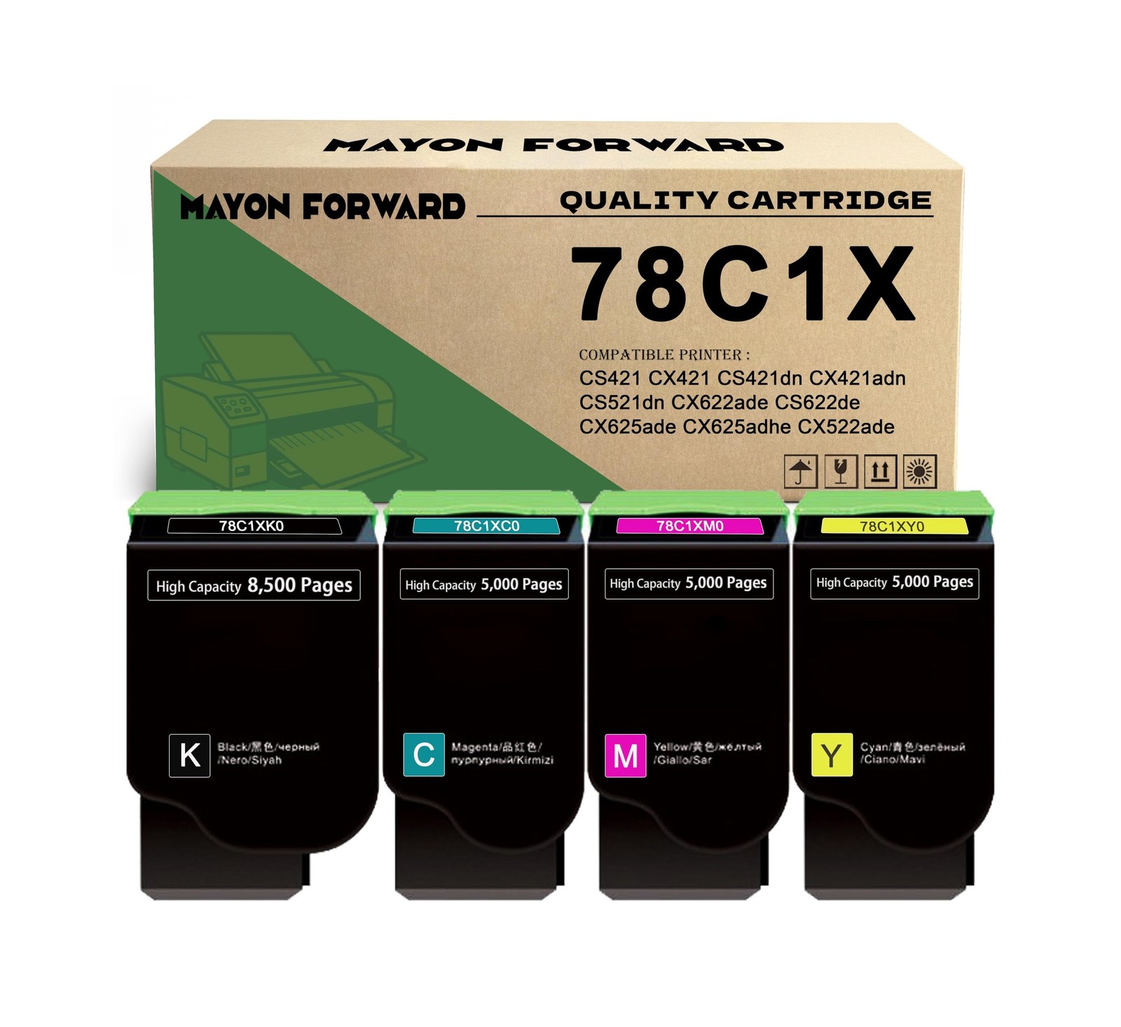 CS421H CX522 High Yield Toner Cartridges Replacement for Lex mark 78C1XK0 78C…