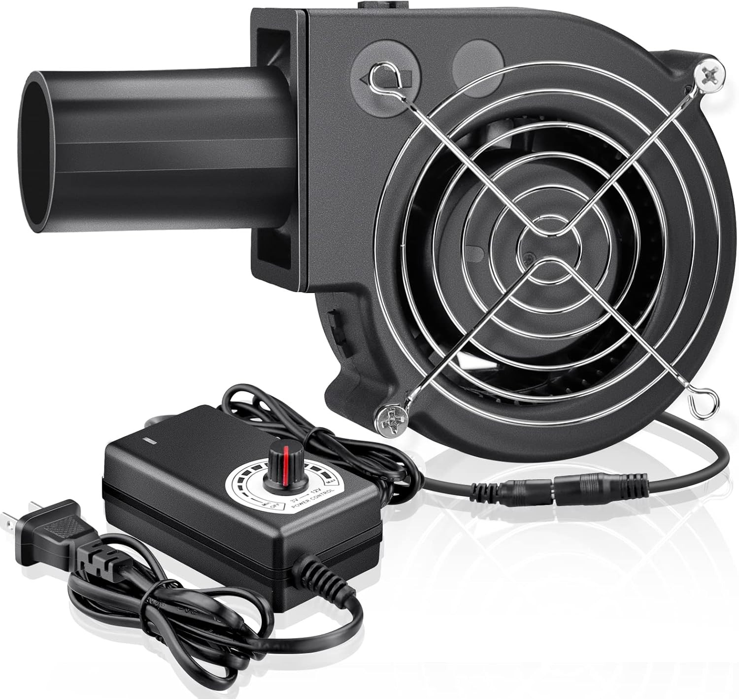 97Mm X 33Mm BBQ Blower Fan 12V with 120V – 240V AC Plug Variable Speed Controlle