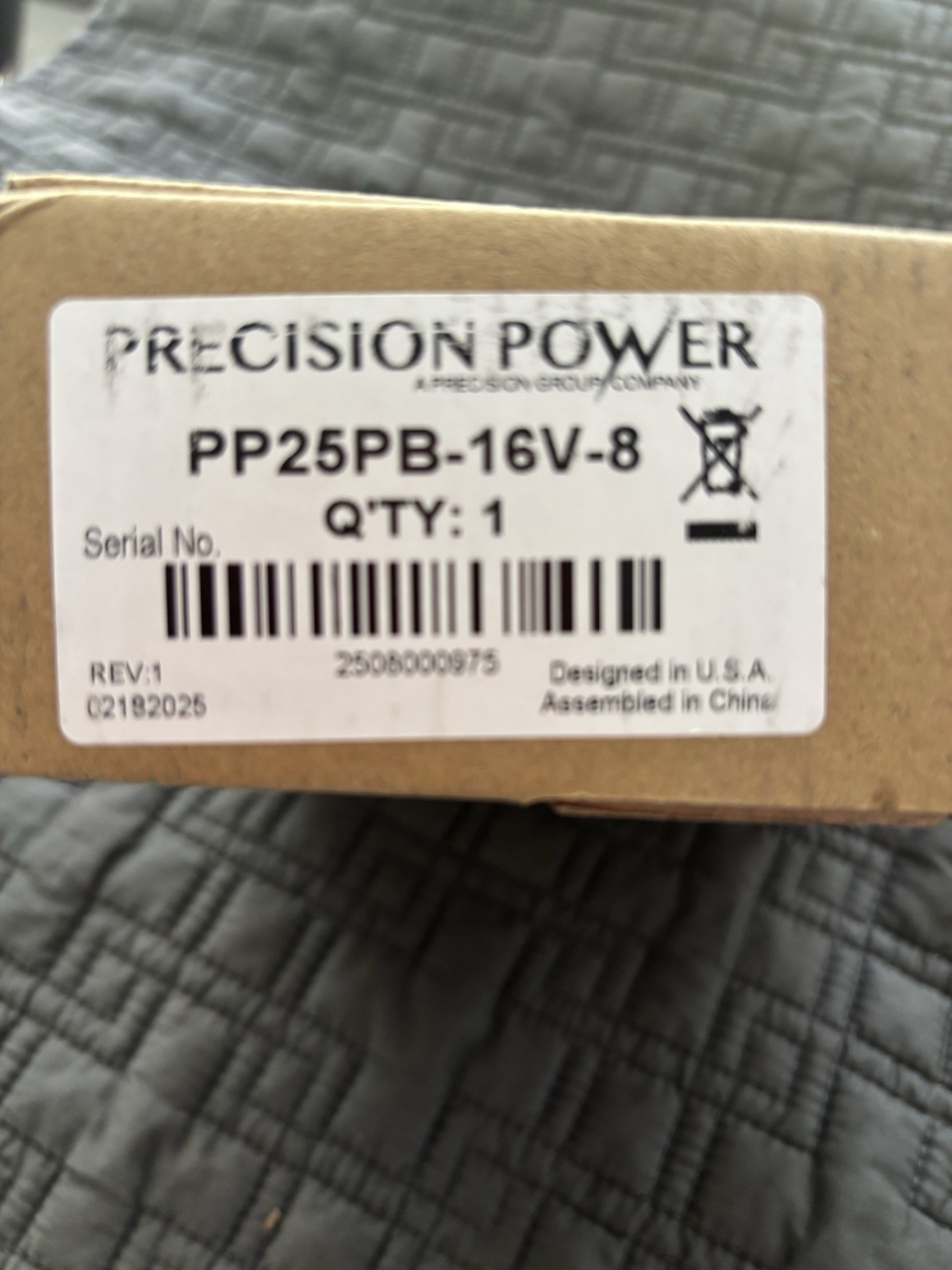 Precision Power PP25PB-16V-8 Power Supply 100V -240V 50/60 Hz