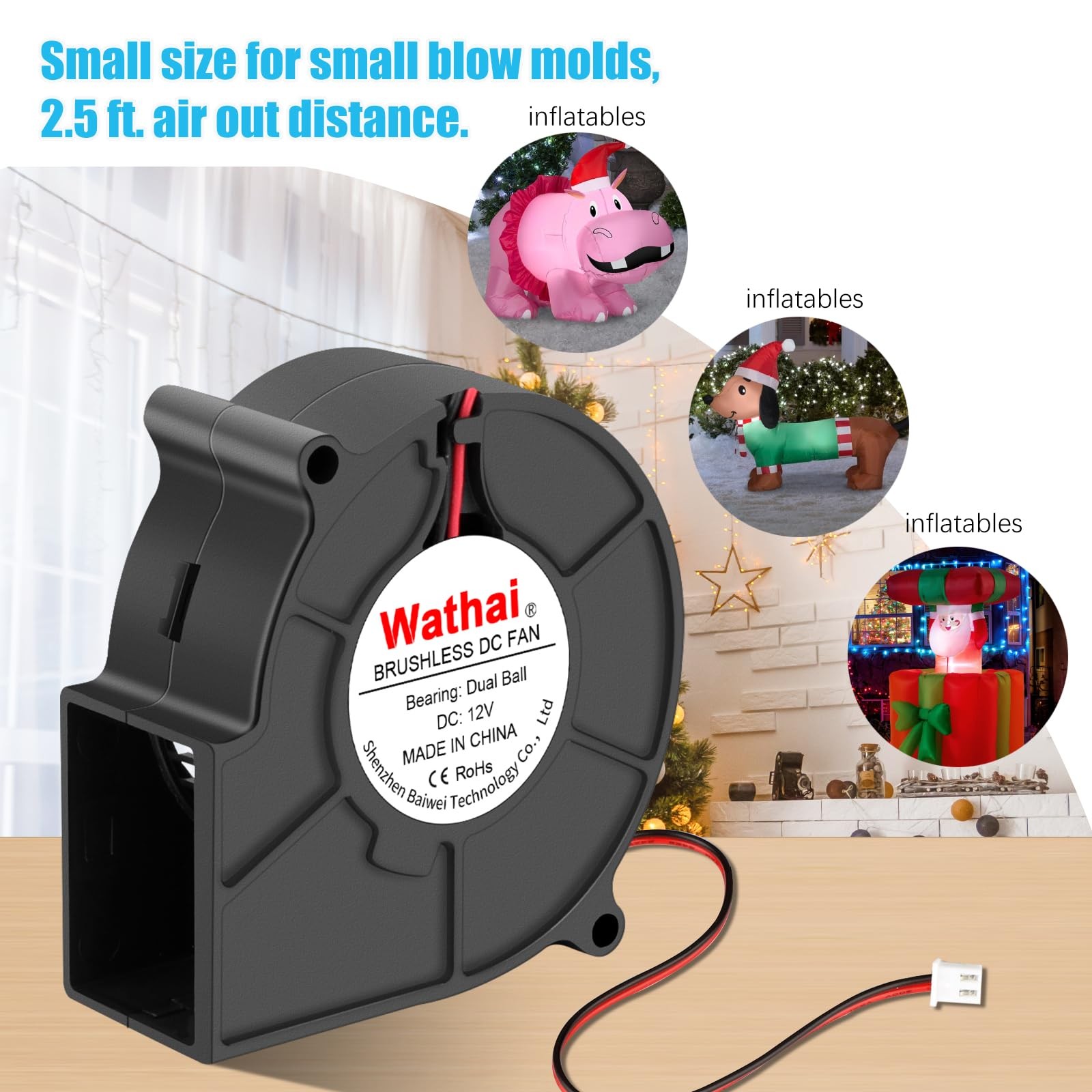 75mm x 30mm 12V Blower Cooling Fan Dual Ball 12 Volt DC Centrifugal Fan 2pin