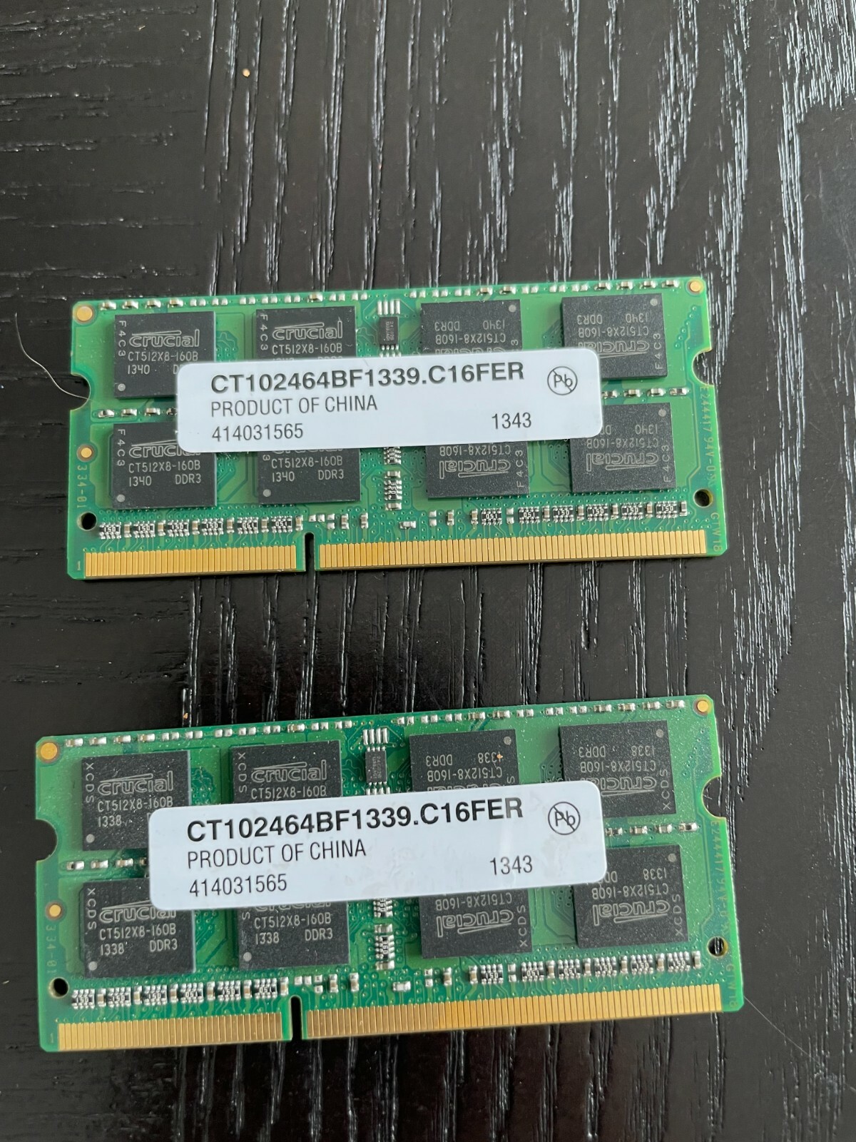 CRUCIAL 8GB 1GX64 DDR3 1333 SO-DIMM 204 LAPTOP MEMORY x 2 total of 16gb