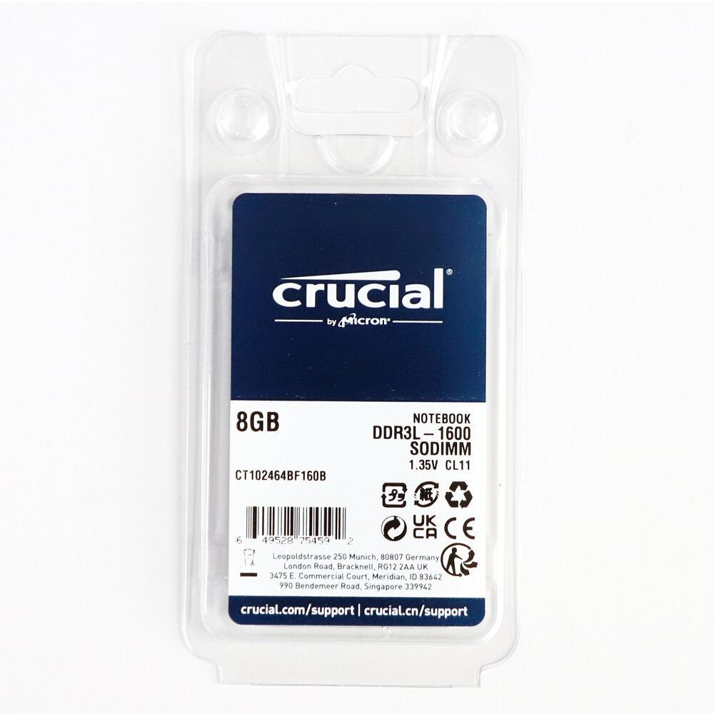 Crucial 8GB PC3L-12800 DDR3L-1600Mhz SODIMM 1.35V Laptop Memory CT102464BF160B