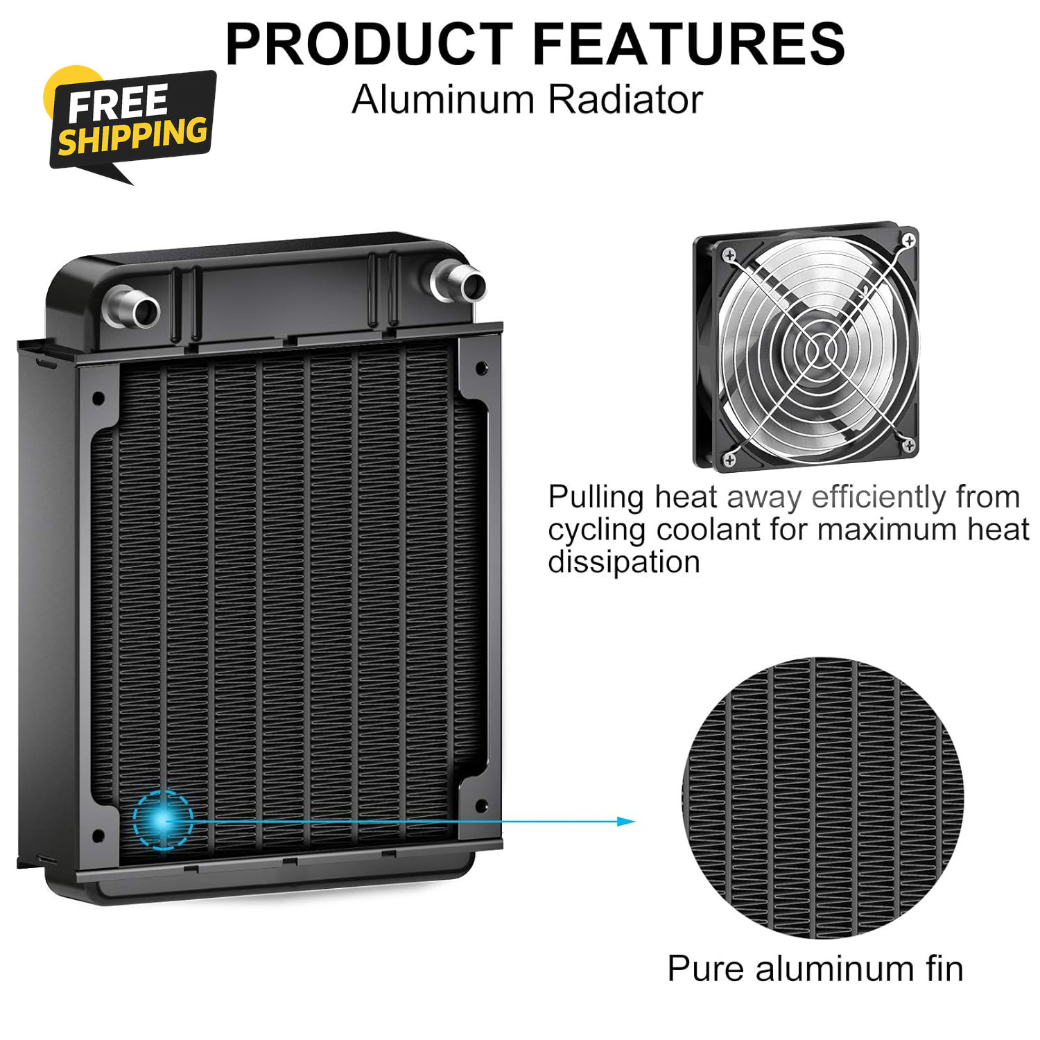 Water Cooling Radiator, 8 Pipe Aluminum Heat Exchanger Radiator with Fan