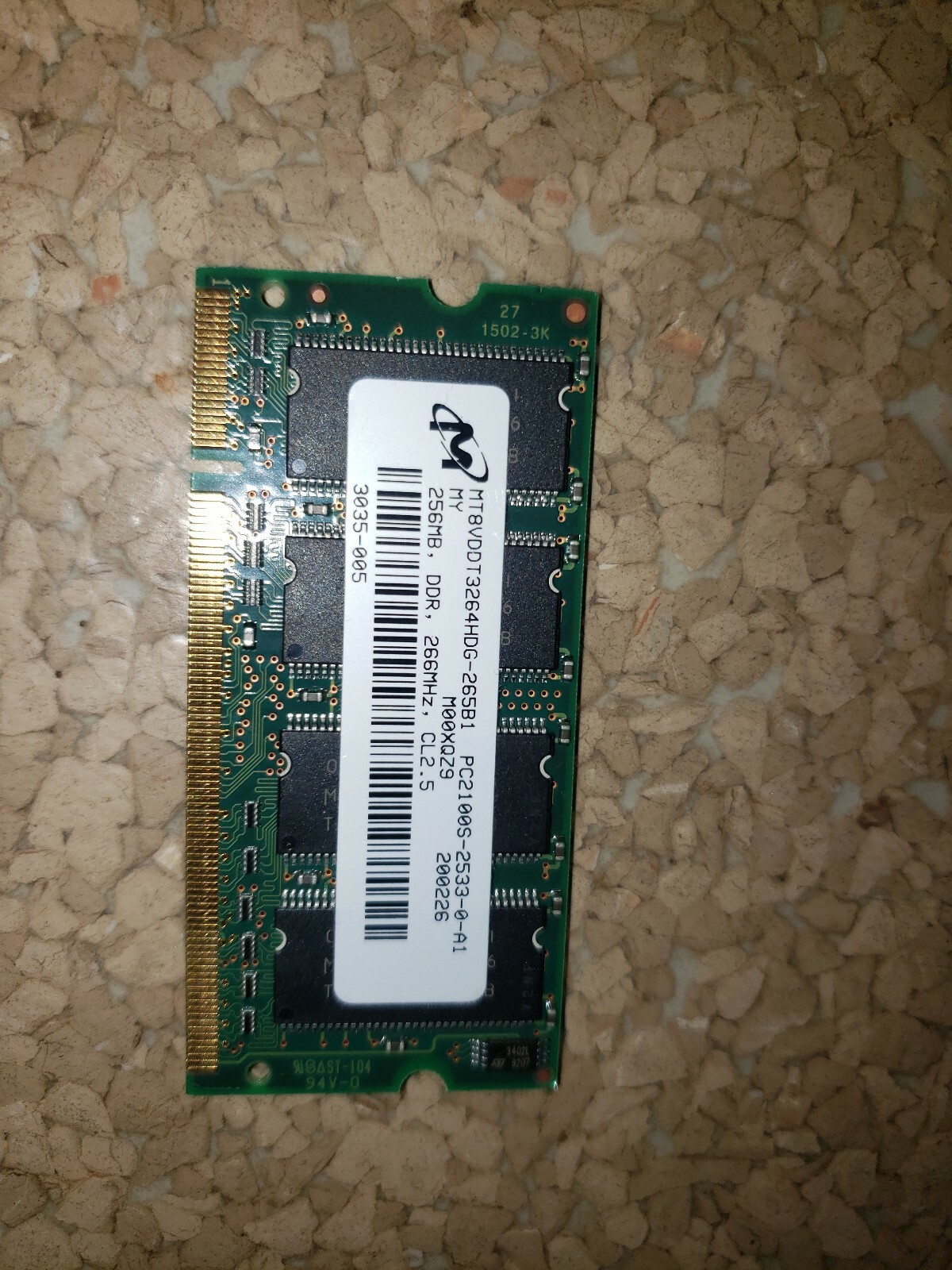 256MB 2RX16 DDR 2100 PC2100 CL2.5 200p SODIMM NON-ECC DUAL RANK 16×16