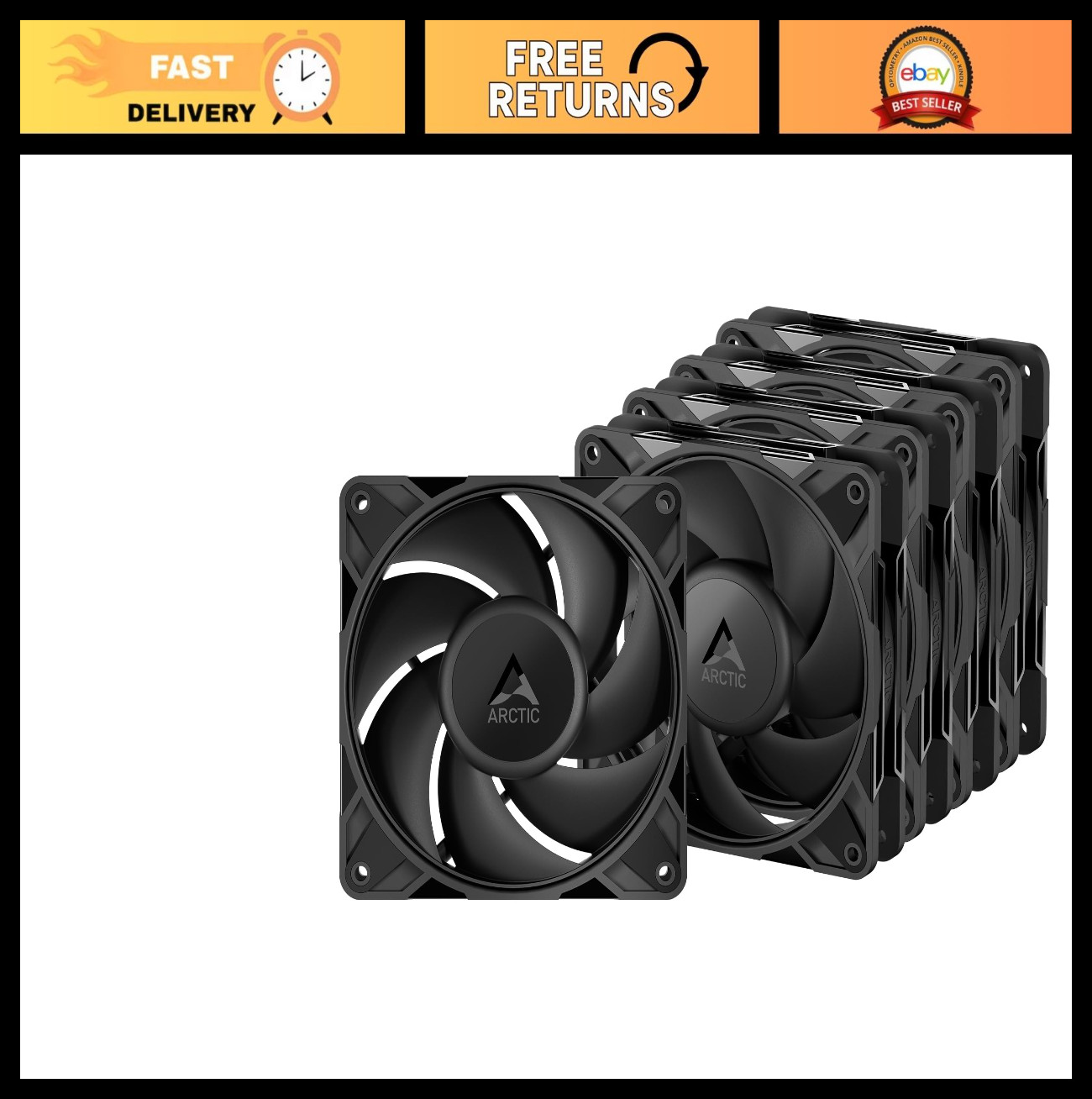 5 Pack Low-Noise 120mm PWM Fans – Fluid Dynamic Bearing, 450-2000 RPM, Black