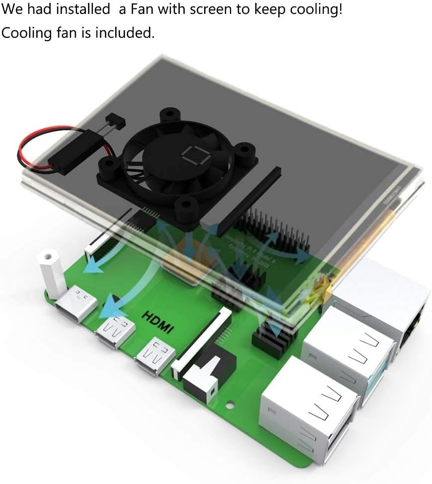 For Raspberry Pi 4 TFT 3.5 Inch Touch Screen with Case, Mini Cooling Fan and Hea
