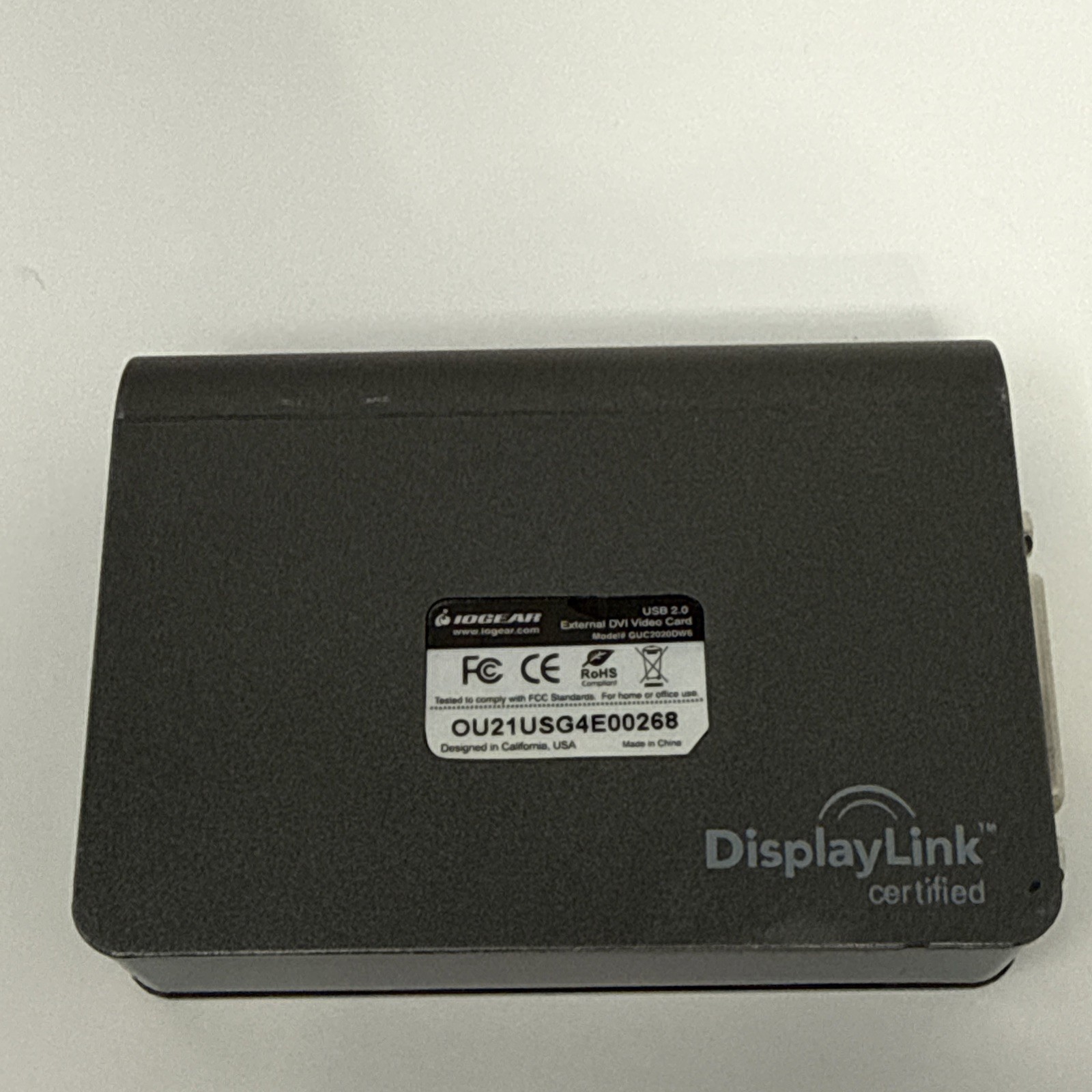IOGEAR GUC2020DW6 DisplayLink External DVI Video Card USB 2.0