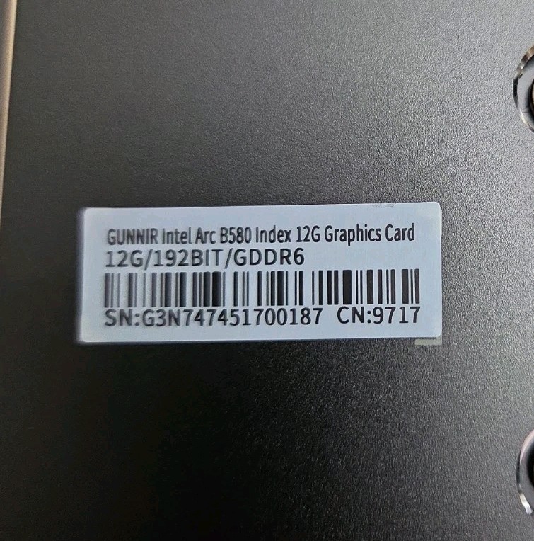 Gunnir Intel Arc B580 Index 12GB GPU GDDR6 192-Bit 2560 Cores 160 TMUs 80 ROPs