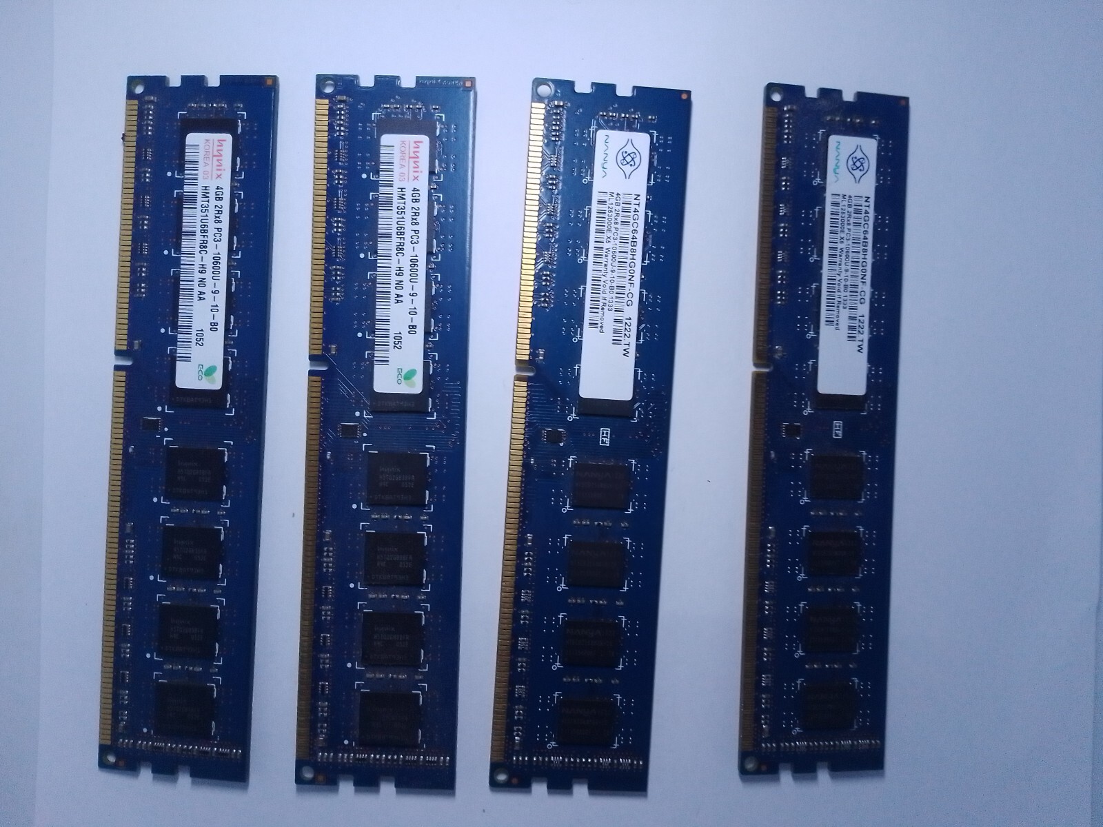 Lot of 16GB (4 X 4GB) NANYA NT4GC64B8HG0NF-CG Desktop DIMM DDR3 PC10600(1333)